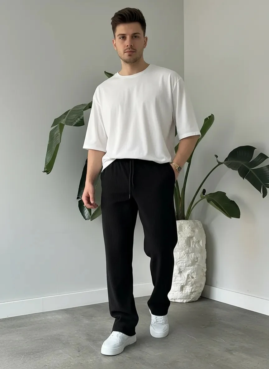 Siyah Havlu Baggy Pantolon