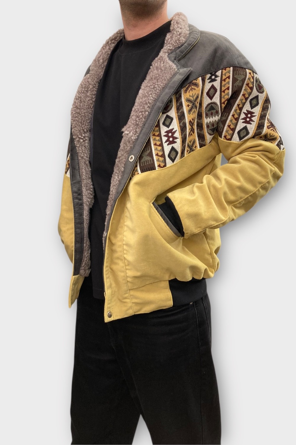 (7387) Large Beden Vintage Desenli Özel Ceket