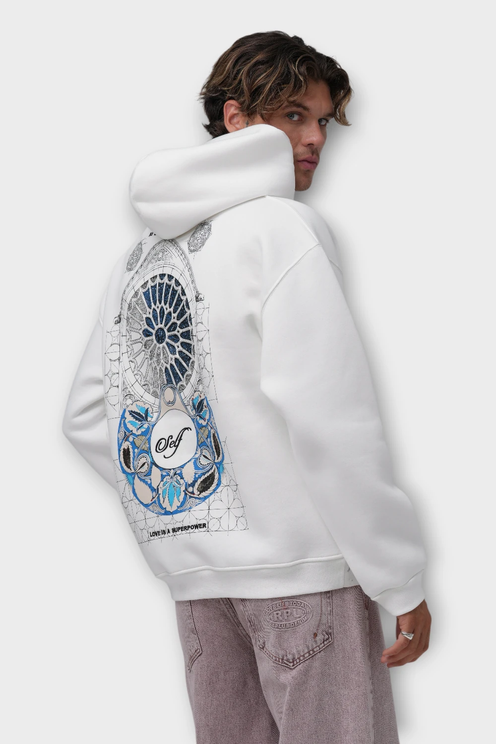 Self "Love is a Superpower" Oversize Hoodie - Beyaz