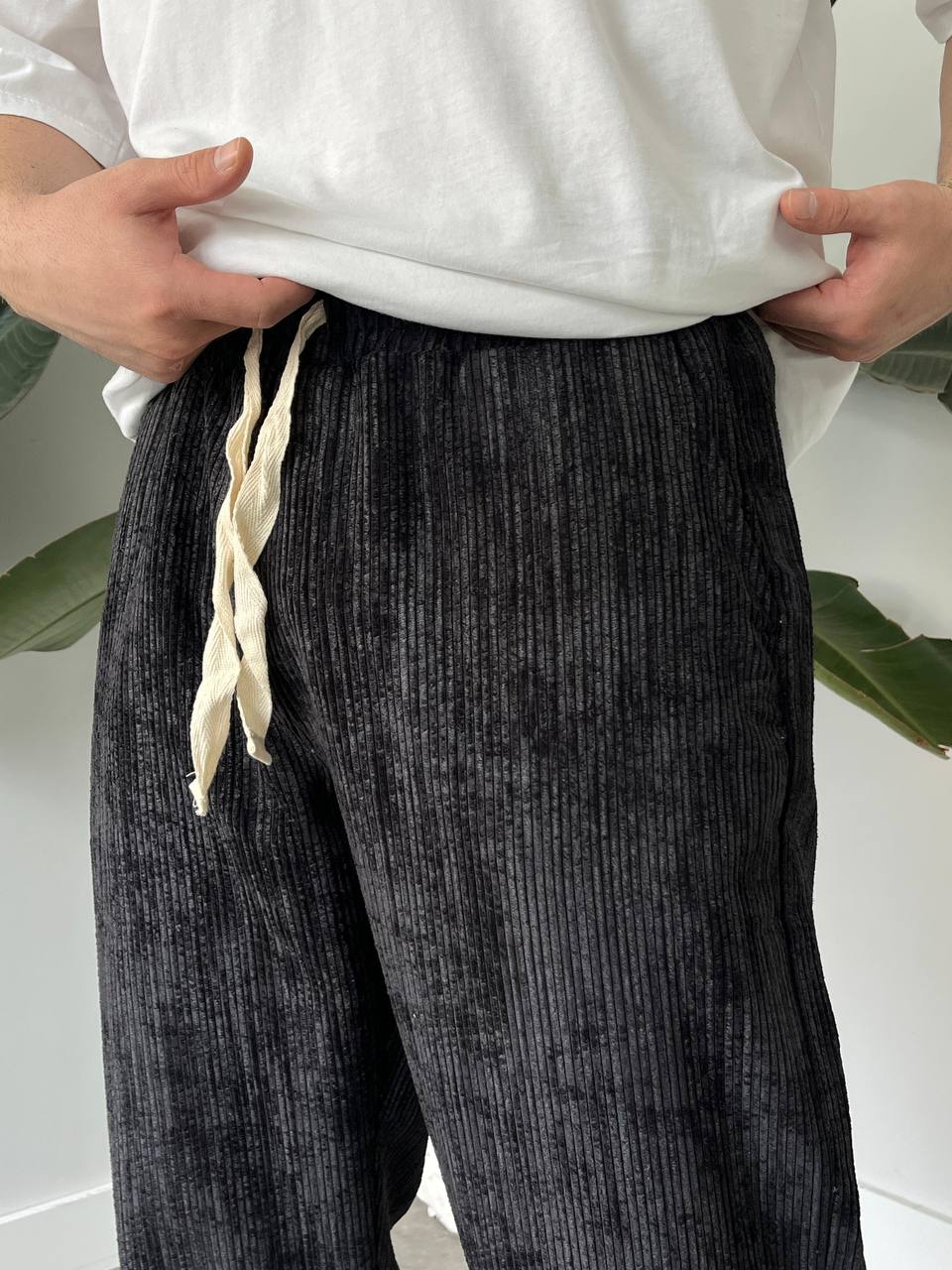 Siyah Kadife Baggy Pantolon