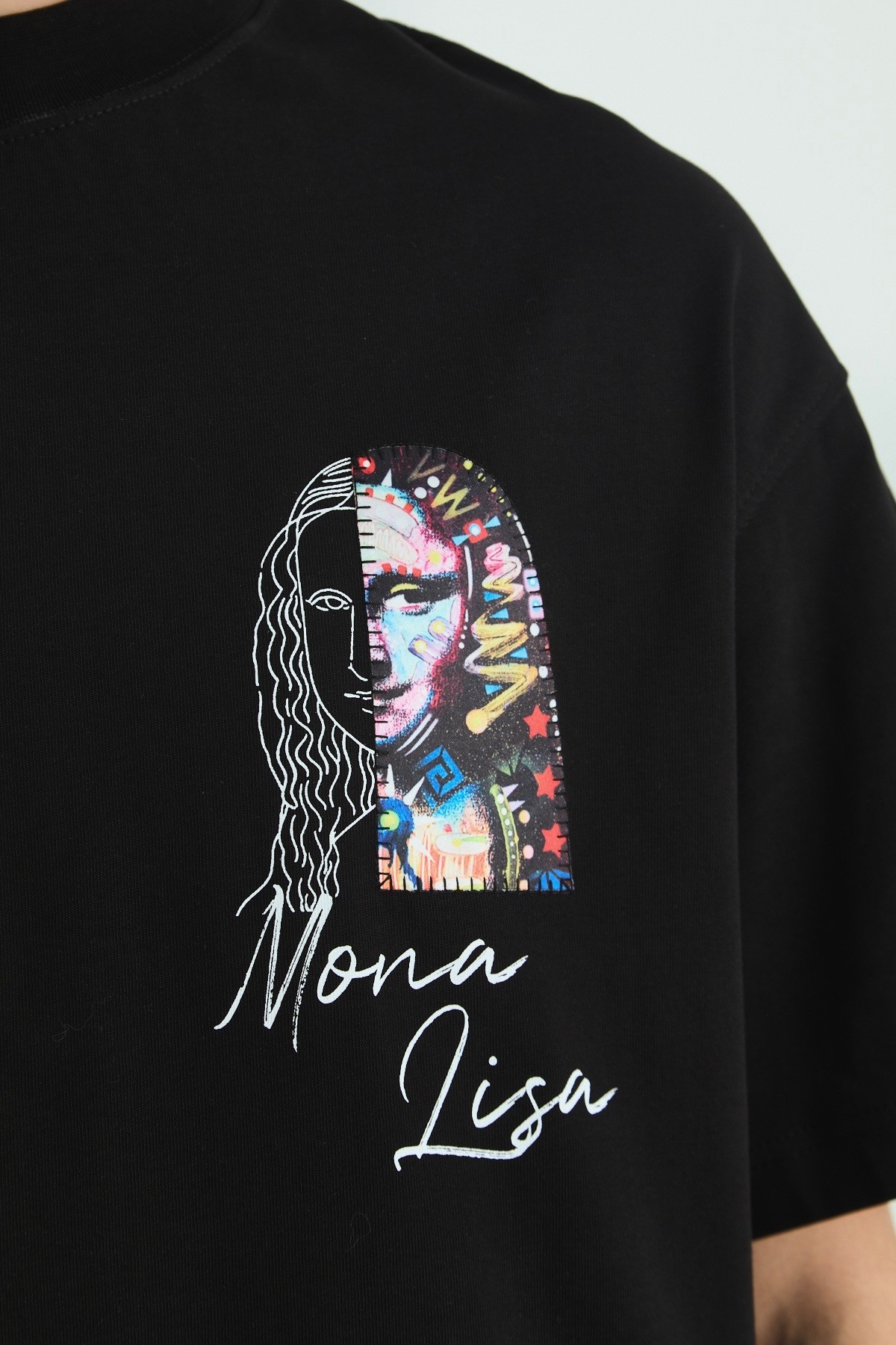 Mona Lisa Oversize Tişört - Siyah