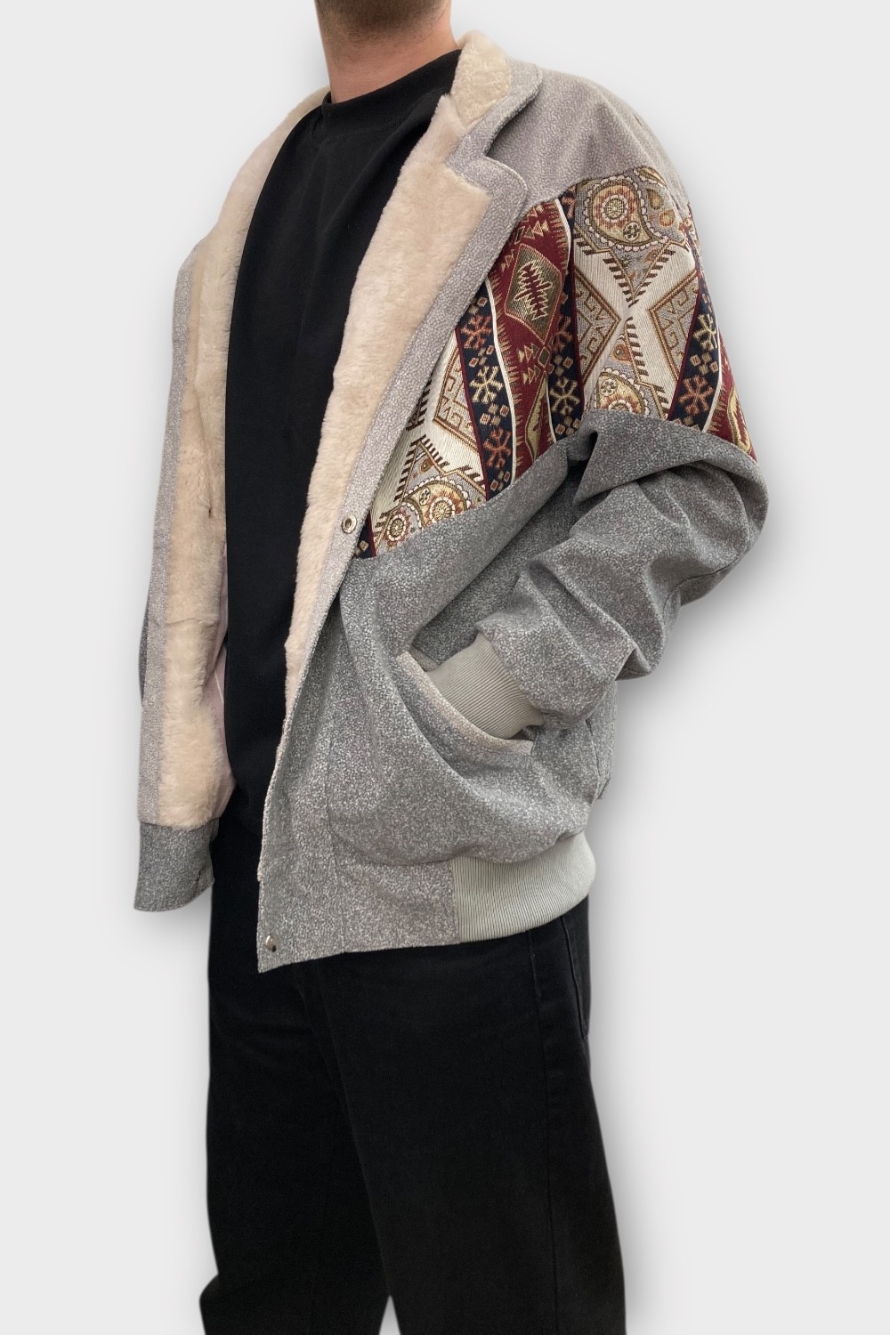(7384) XLarge Beden Vintage Desenli Özel Ceket