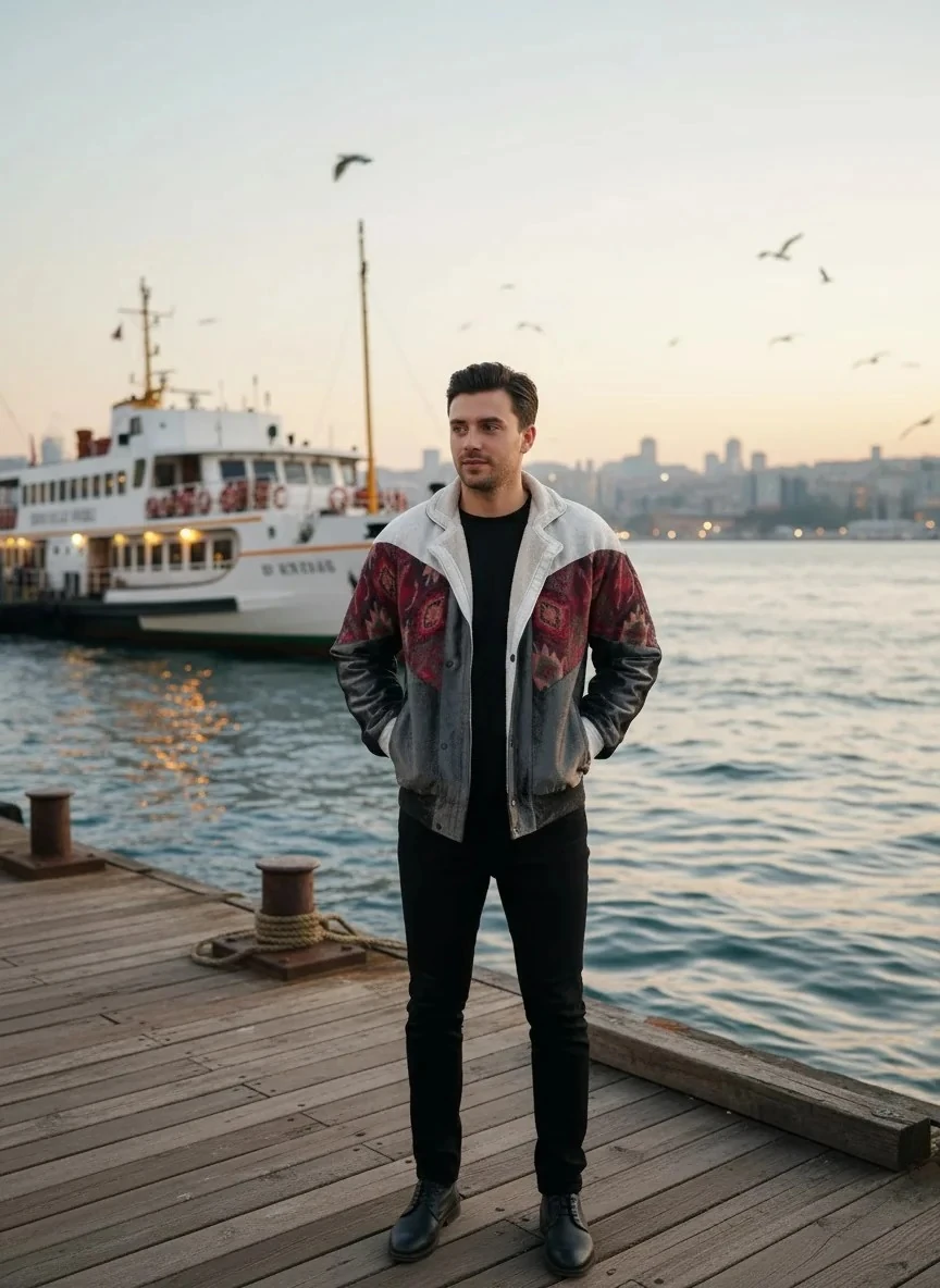 (7617) Small / Medium Beden Uyumlu Oversize Vintage Desen Ceket