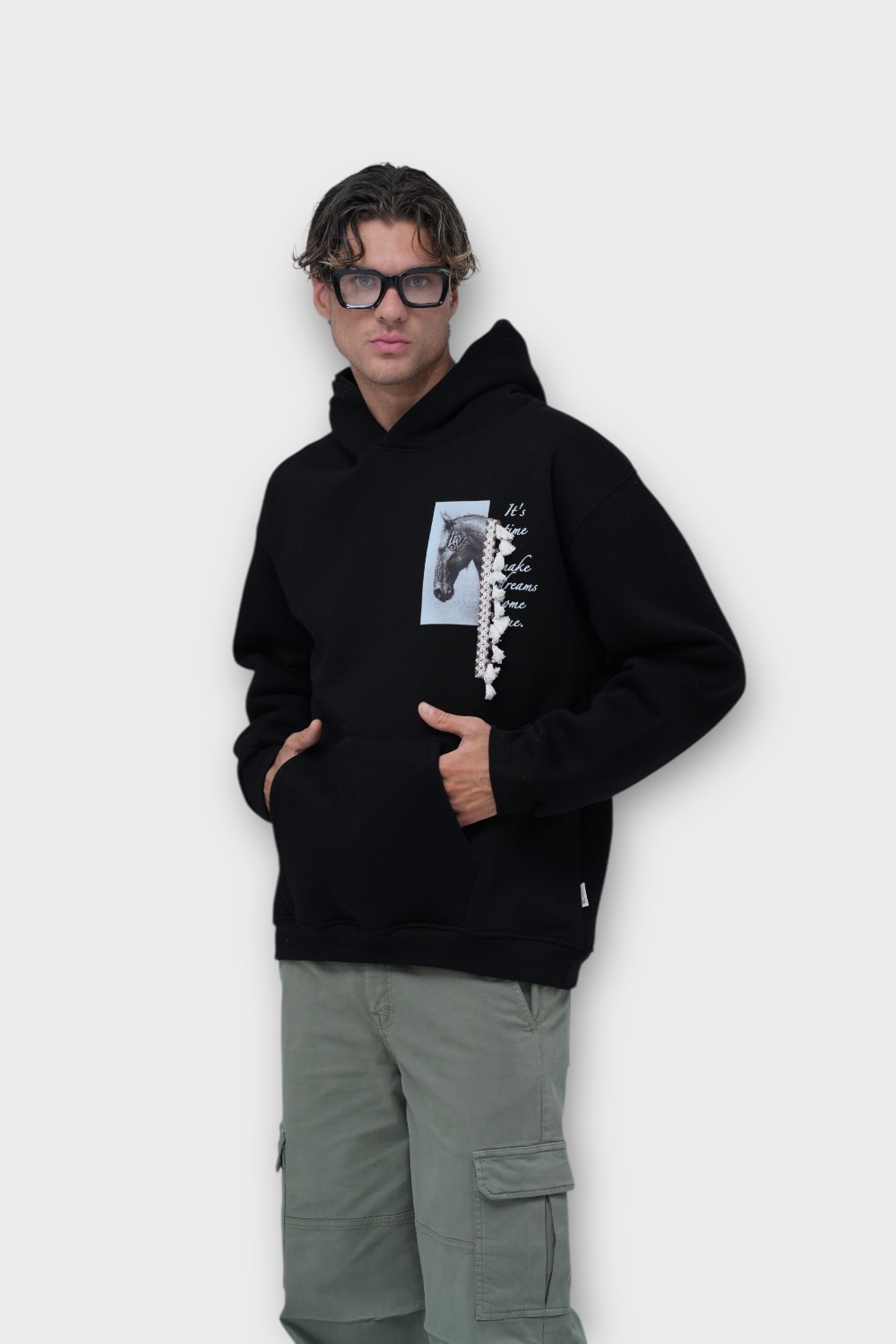 Make Dreams Come True Oversize Hoodie  - %100 Pamuk - Siyah
