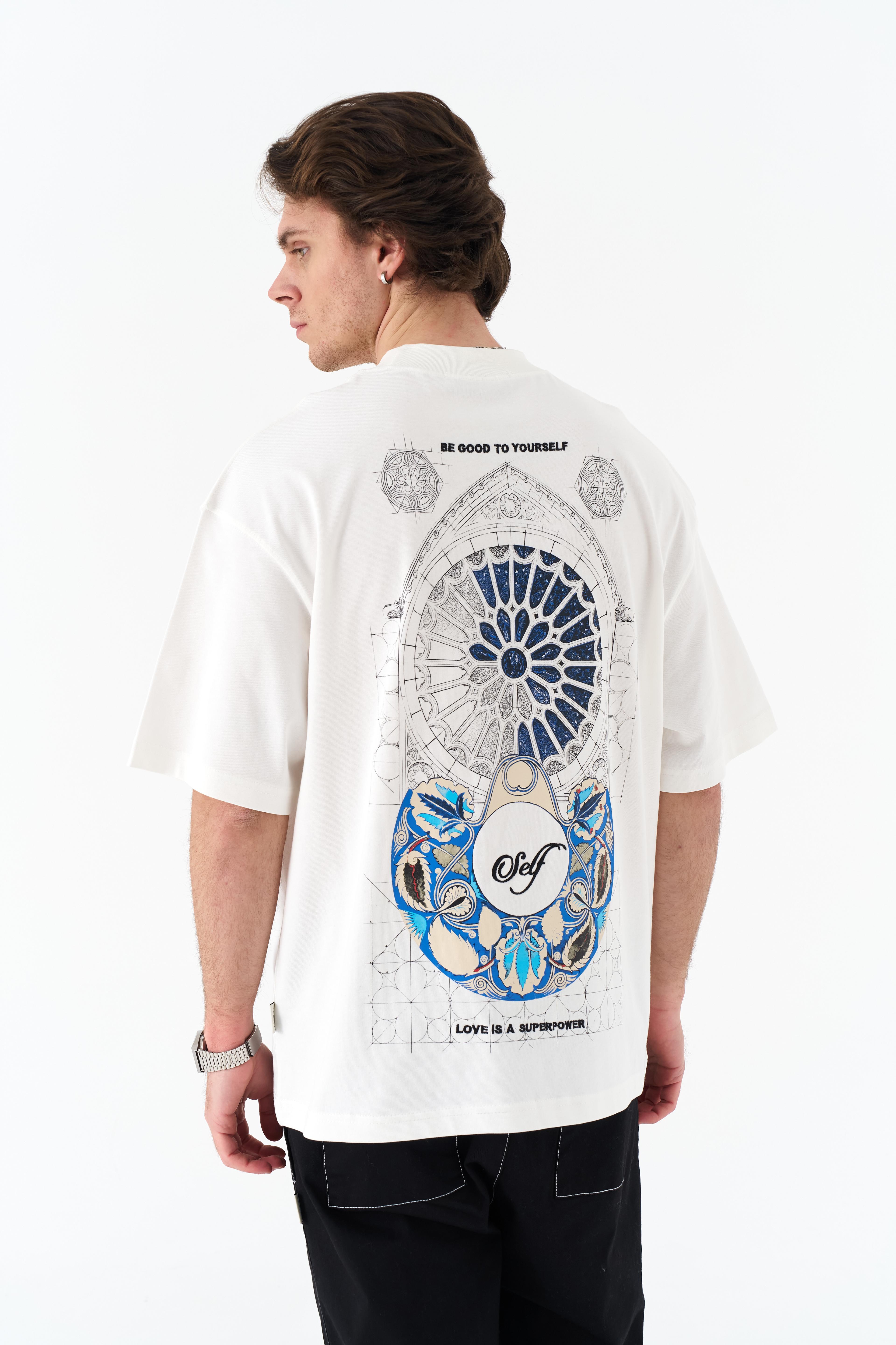 Self "Love is a Superpower" Oversize Tişört - Beyaz