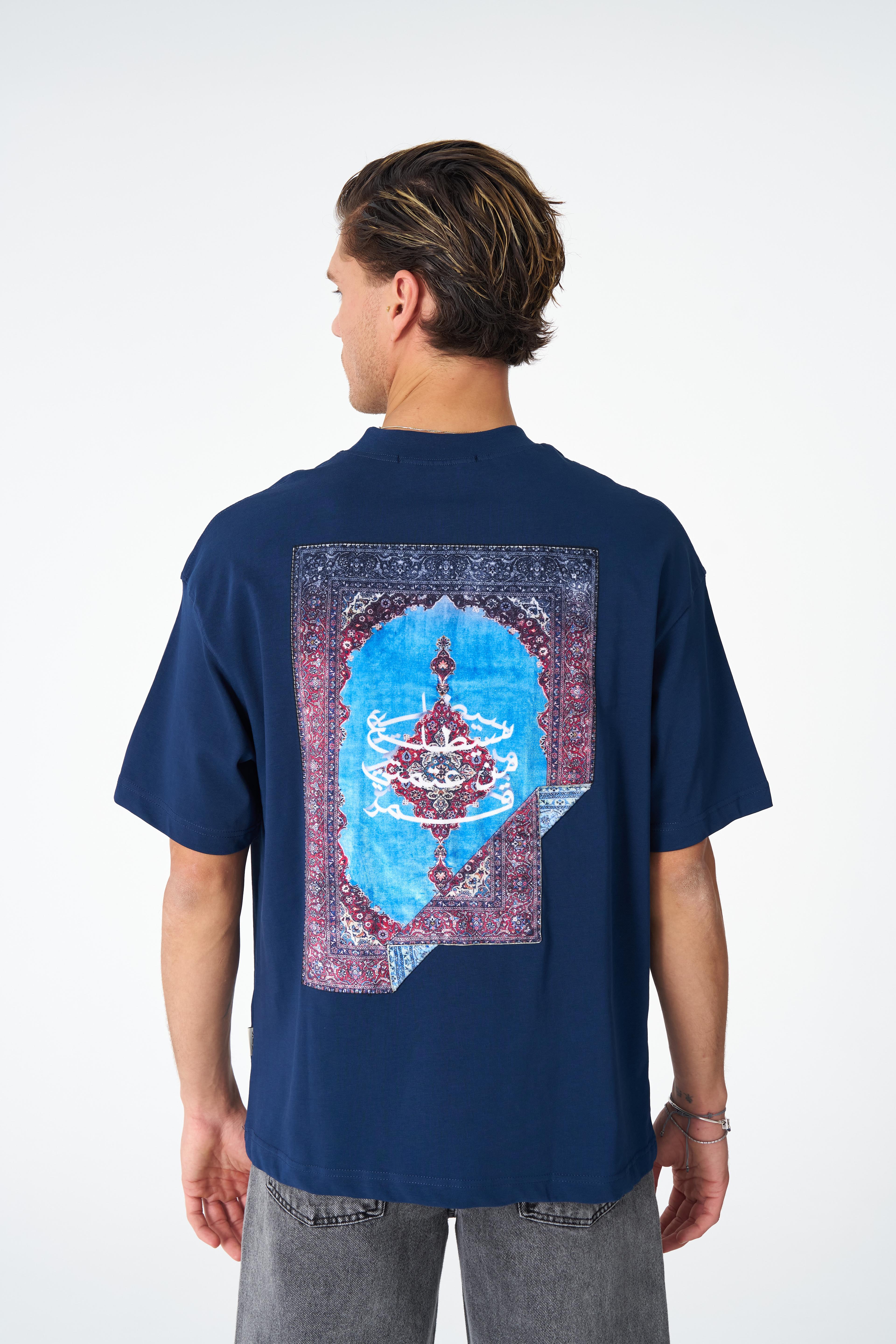 Halı Motifli Oversize Tişört - Lacivert