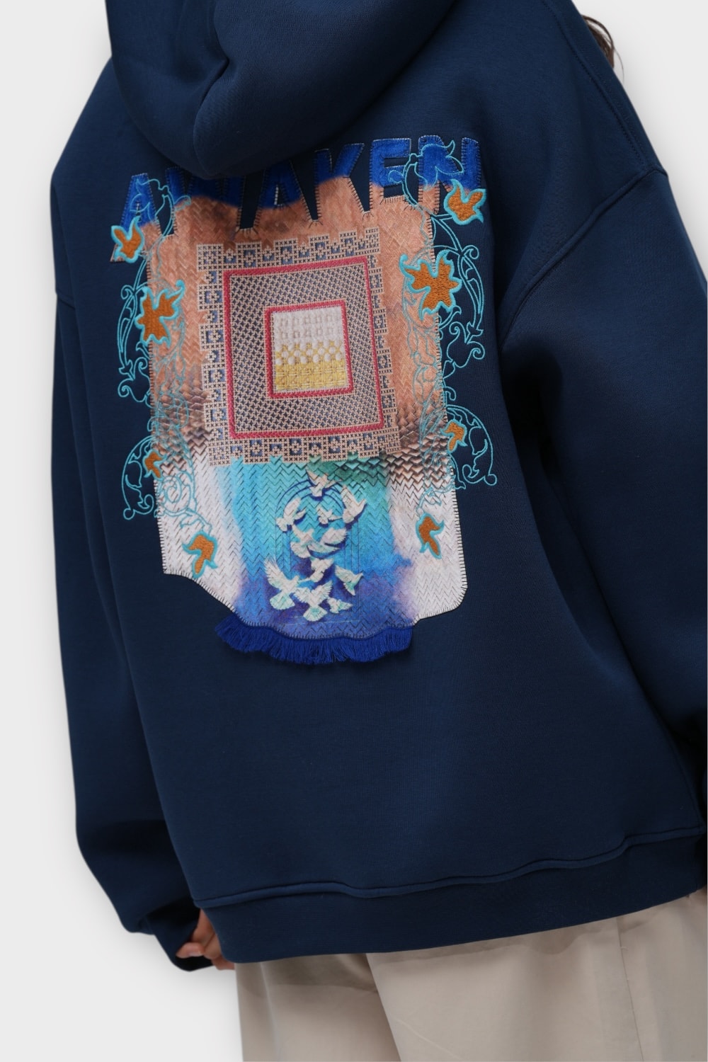 Awaken Oversize Hoodie  - %100 Pamuk - İndigo