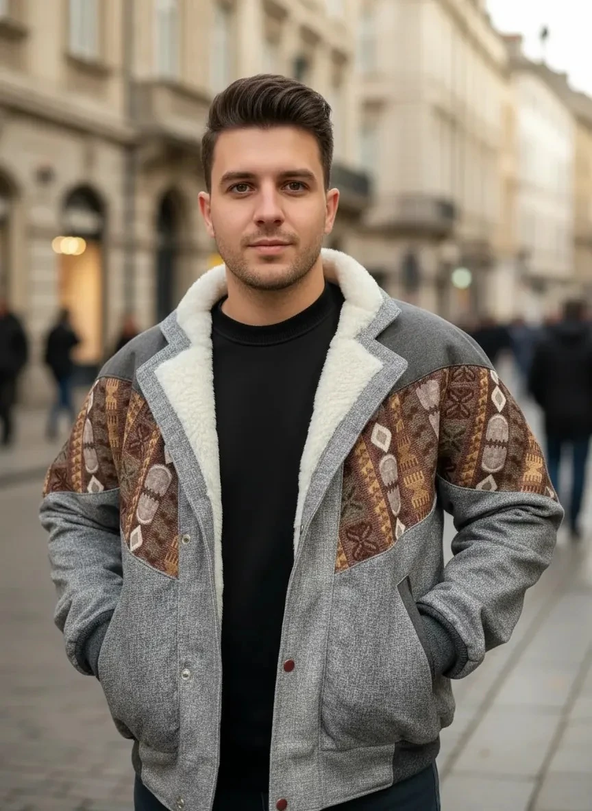 (7695) Large / XLarge Beden Uyumlu Vintage Desenli Özel Ceket