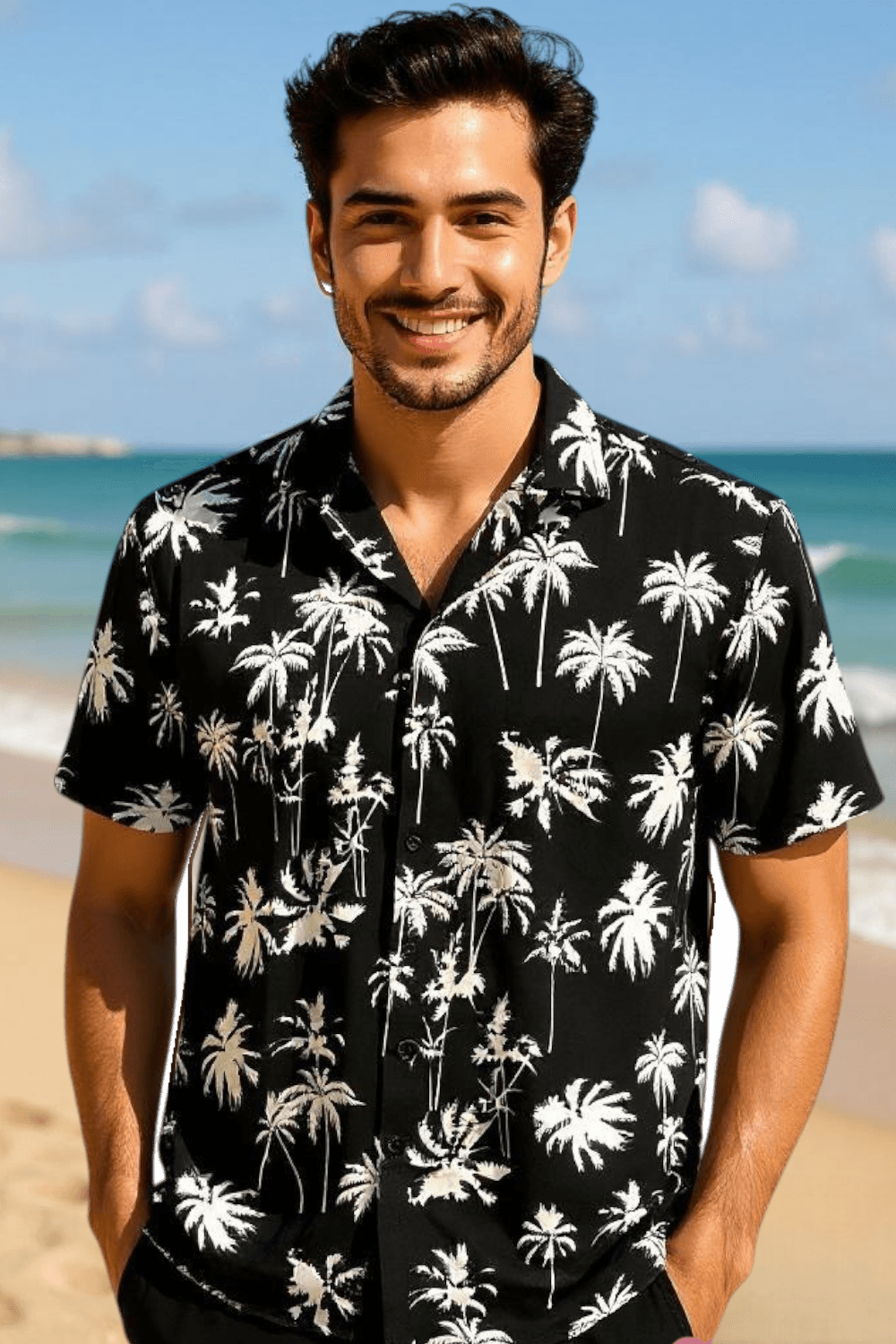 Palm Shadow – Rahat Kesim Tropikal Gömlek – Siyah - TH354