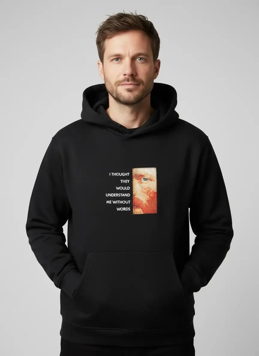 Unisex Door of Eternity Oversize Hoodie - Şardonlu %100 Pamuk - Siyah
