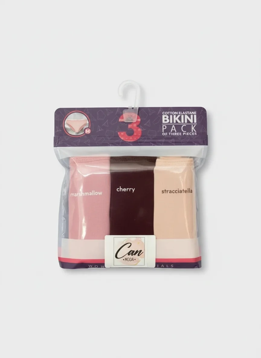 3'lü Bikini Kadın Külot - (Marshmallow/Cherry/Straciatella) %95 Pamuk %5 Elastan