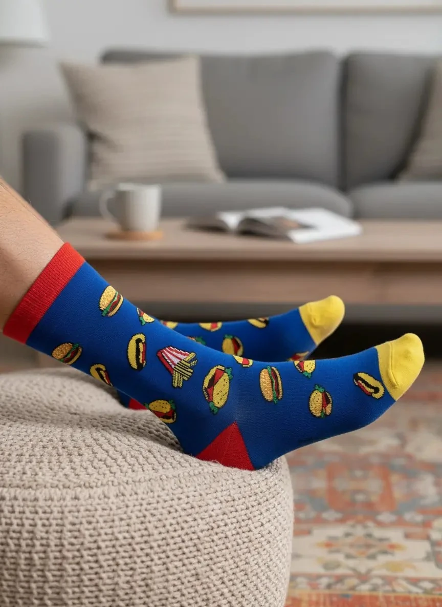 Mavi Fast Food Desenli Renkli Çorap (36-44 Numaraya Uygun)