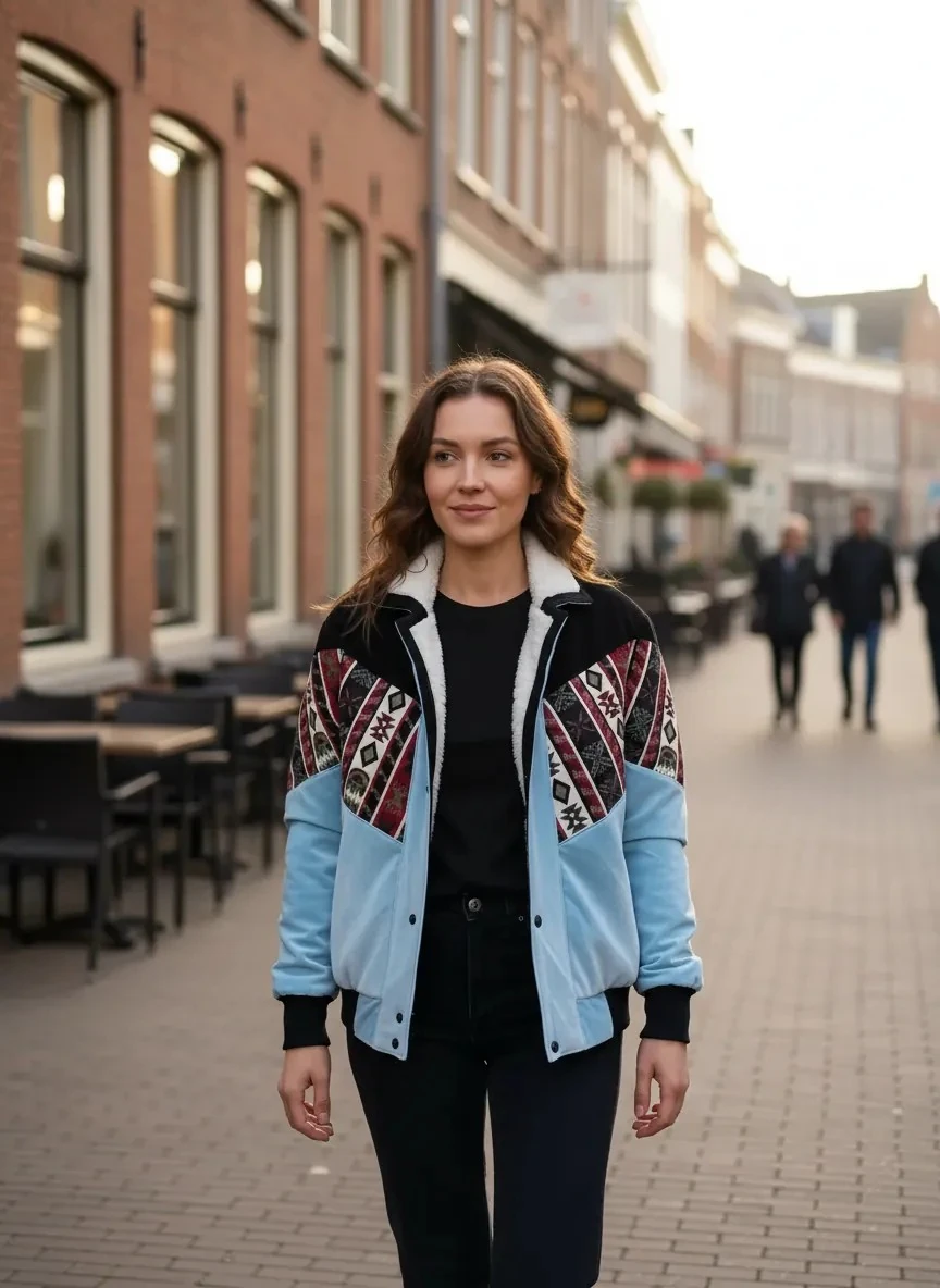 (7631) Small / Medium Beden Uyumlu Oversize Vintage Desen Ceket