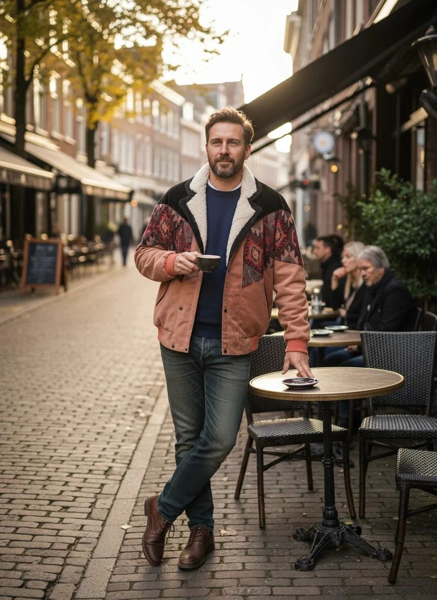 (7598) Small / Medium Beden Uyumlu Oversize Vintage Desen Ceket