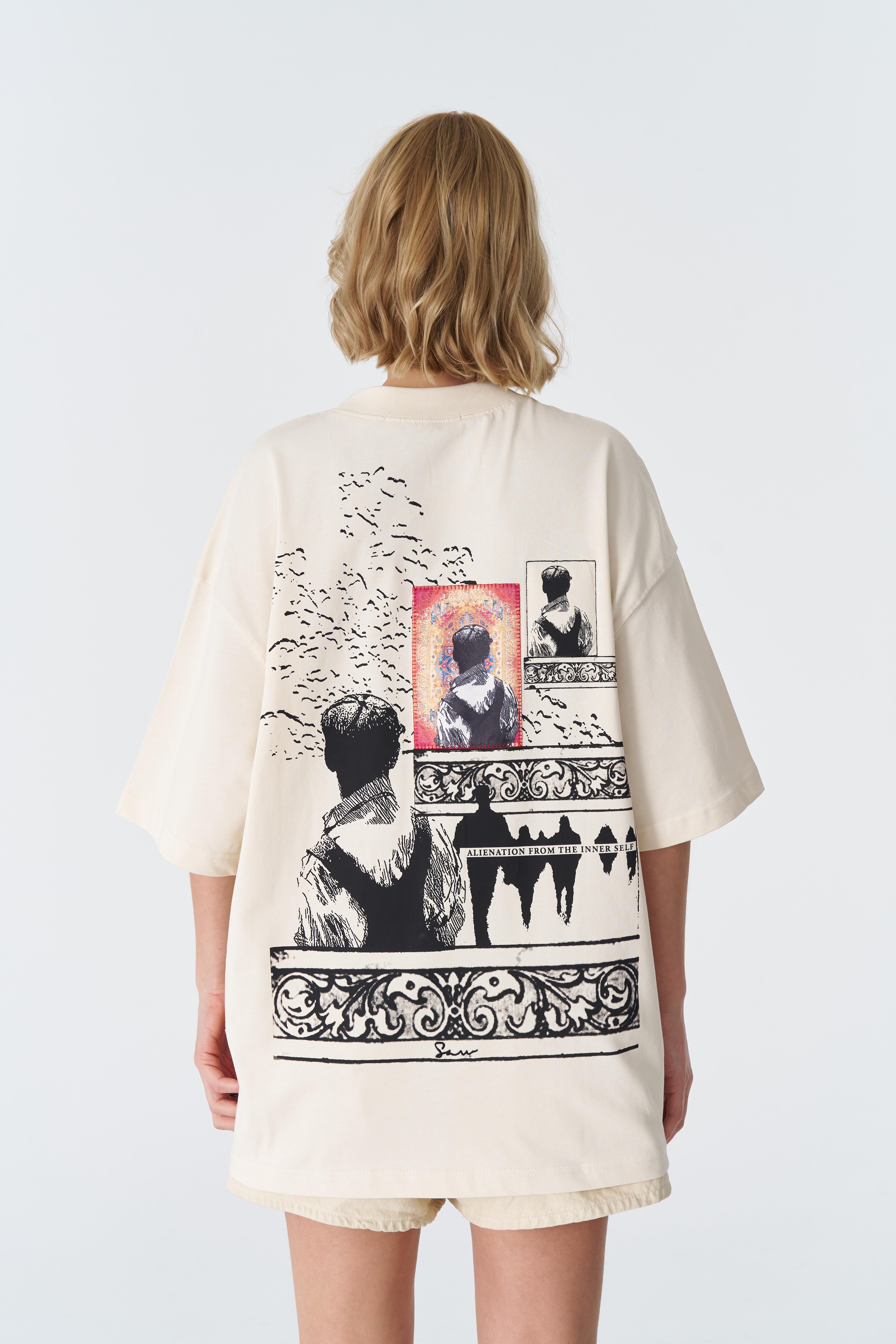 Alienation Oversize Tişört – %100 Pamuk -Taş