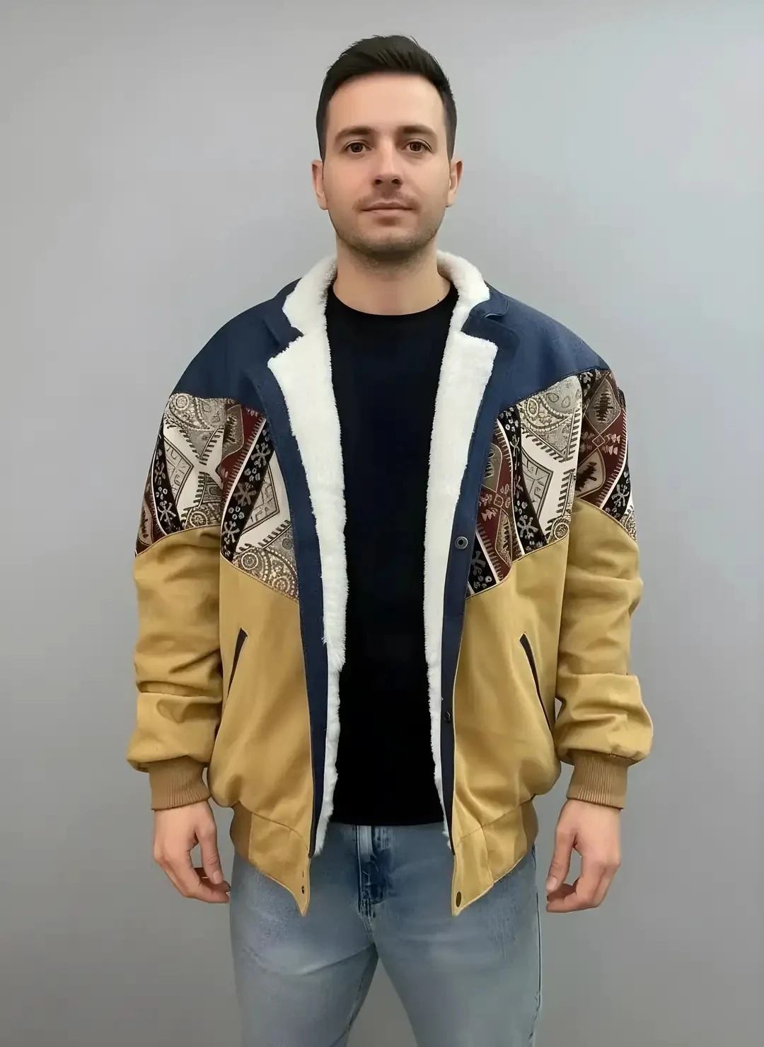 (7569) 2XLarge / 3XLarge Uyumlu Aztek Tarzı Oversize Unisex Ceket