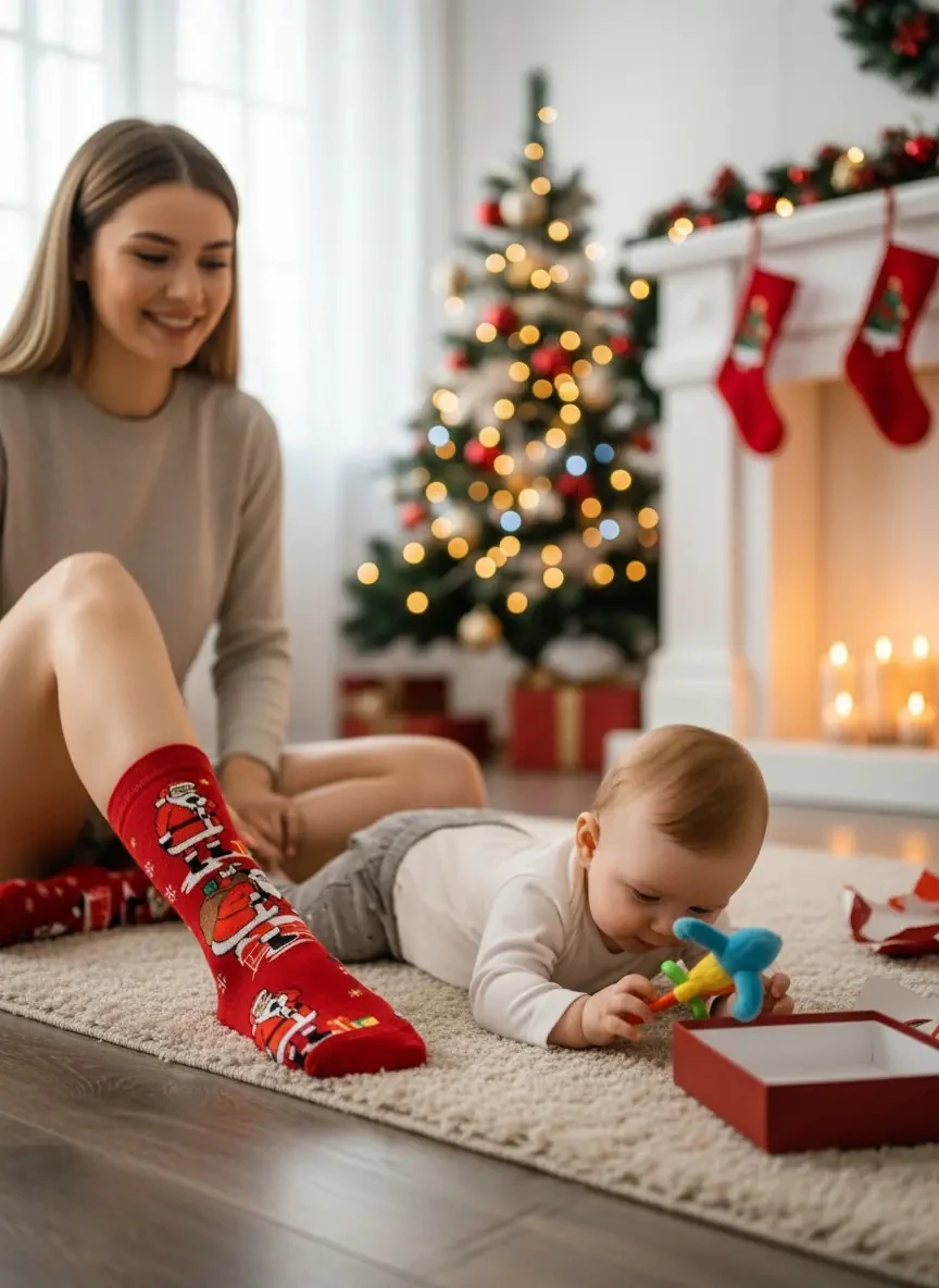 Duvardan Atlayan Santa Noel Baba Temalı Havlu Yılbaşı Çorabı - CM166