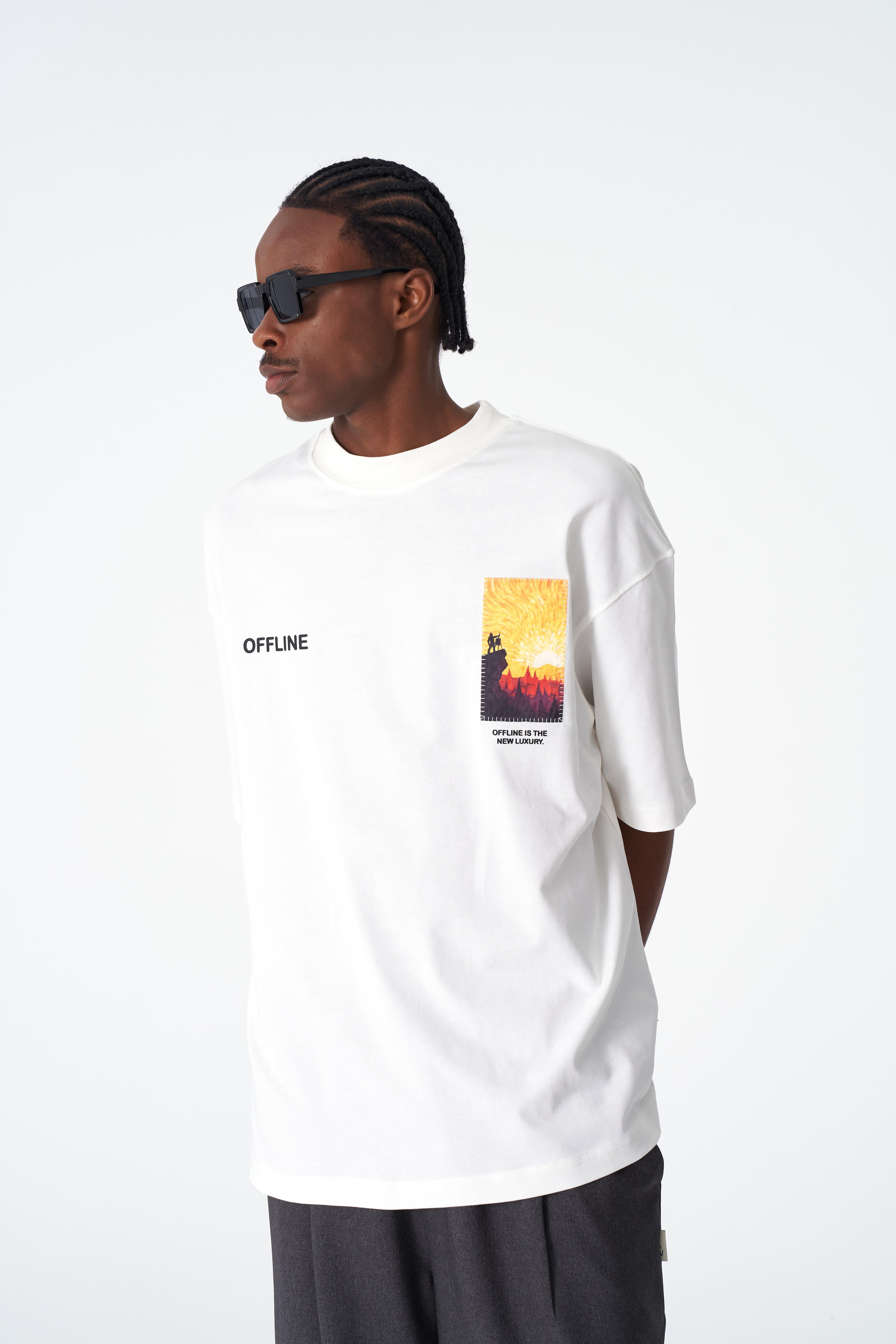 Oversize Manzara Tişört – %100 Pamuk - Taş Rengi