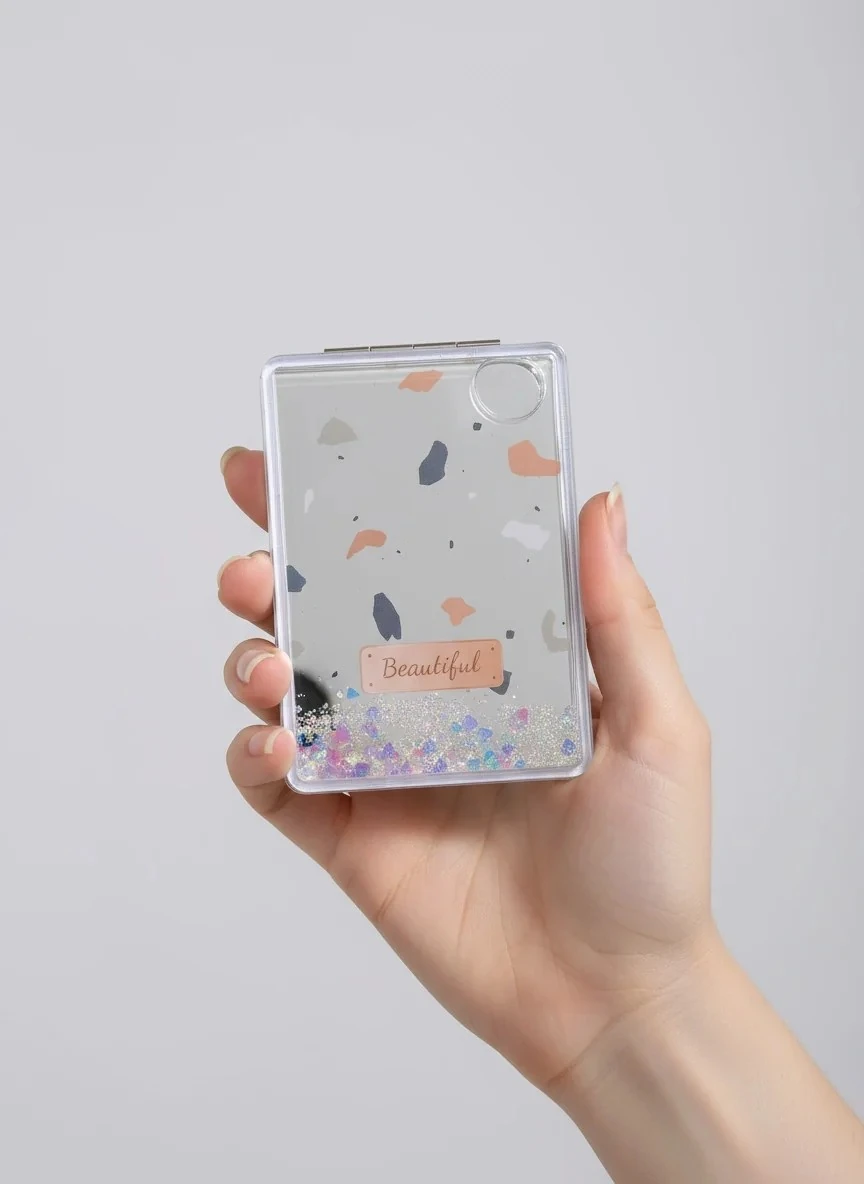 Beautiful Yazılı Gri Renk Simli Su Dolu Ayna 6 * 8.5 cm - YA163