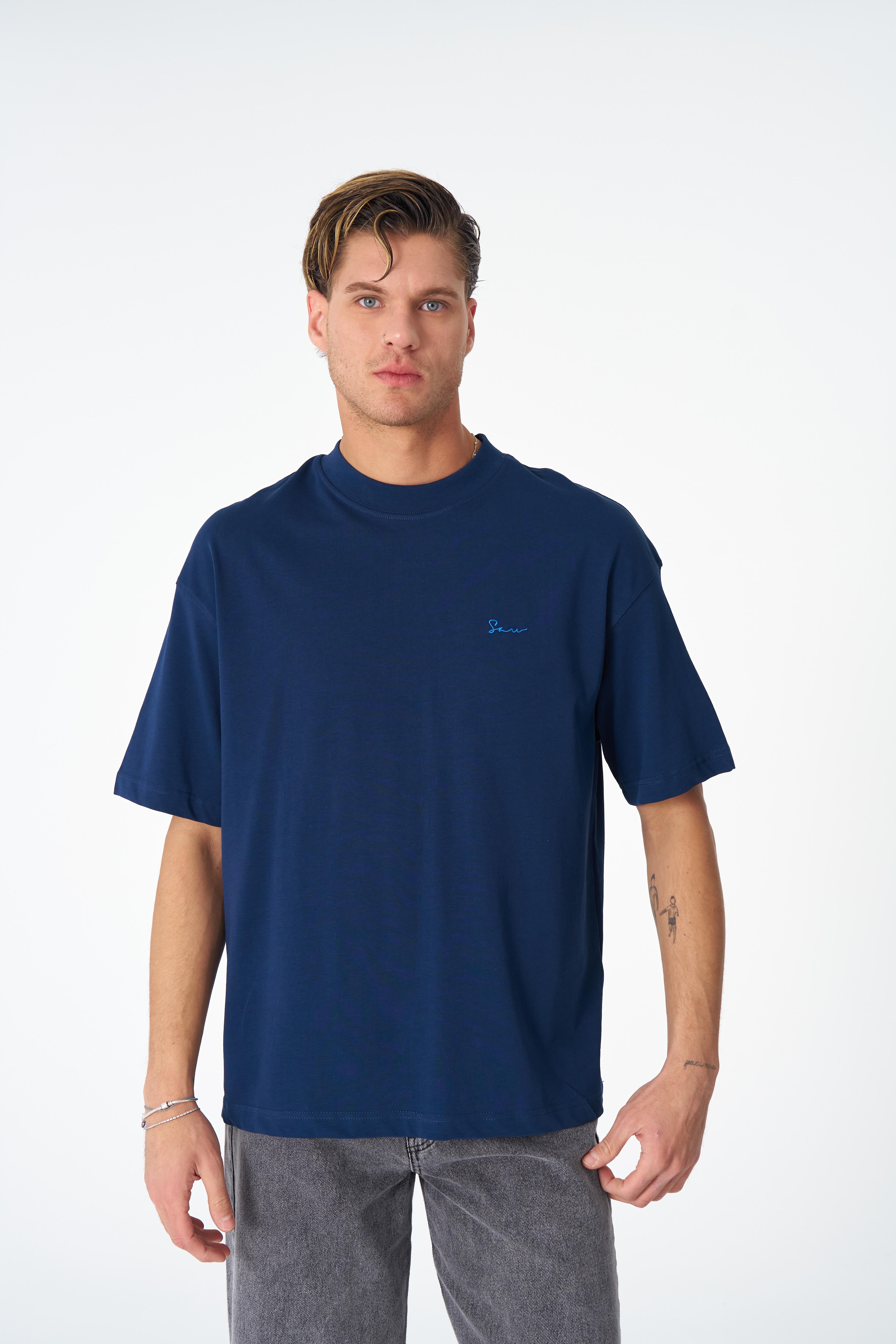 Halı Motifli Oversize Tişört - Lacivert