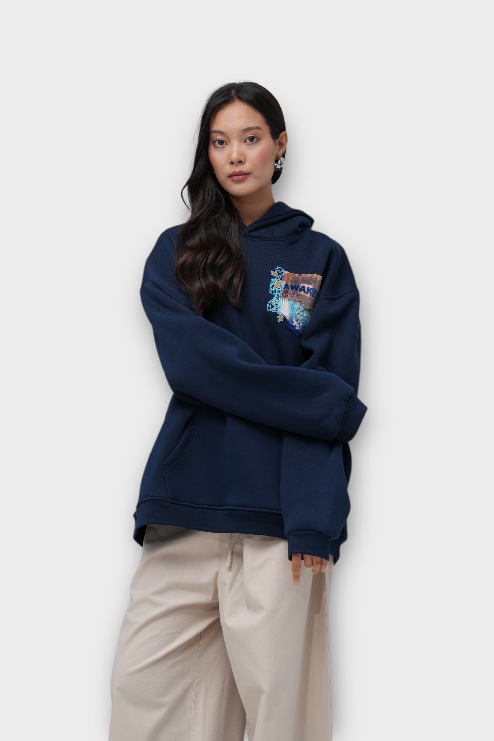 Awaken Oversize Hoodie  - %100 Pamuk - İndigo