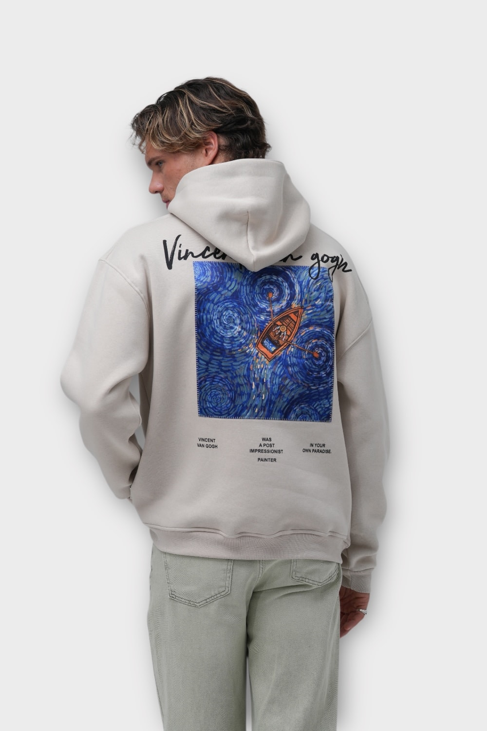 Impressionist Painter Oversize Hoodie  - %100 Pamuk - Taş