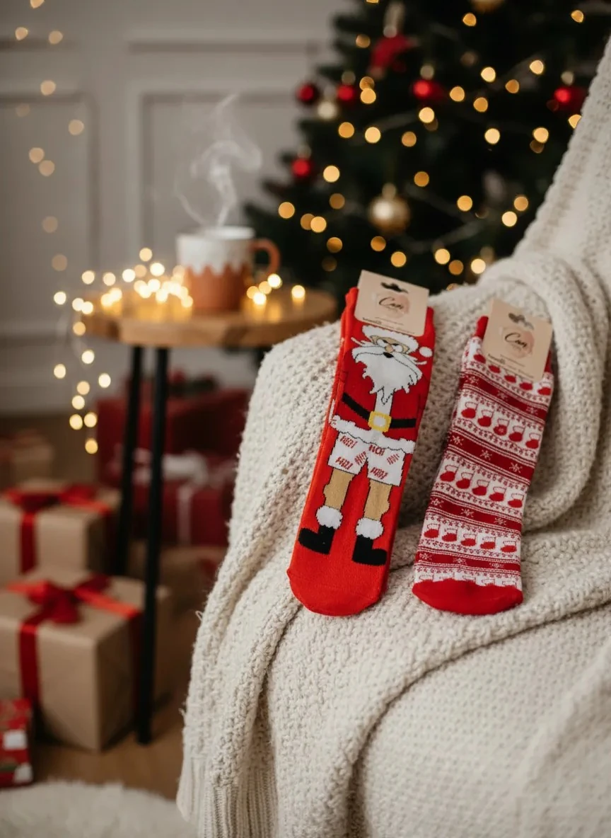 3'lü Yılbaşı Seti Kırmızı Havlu Çorap - Noel Baba (36-46 Numaraya Uygun)