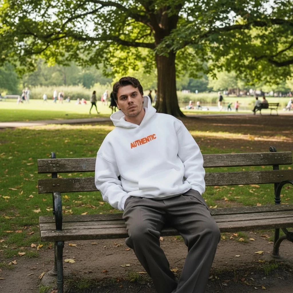 AUTHENTIC Oversize Hoodie - %100 Pamuk - Beyaz