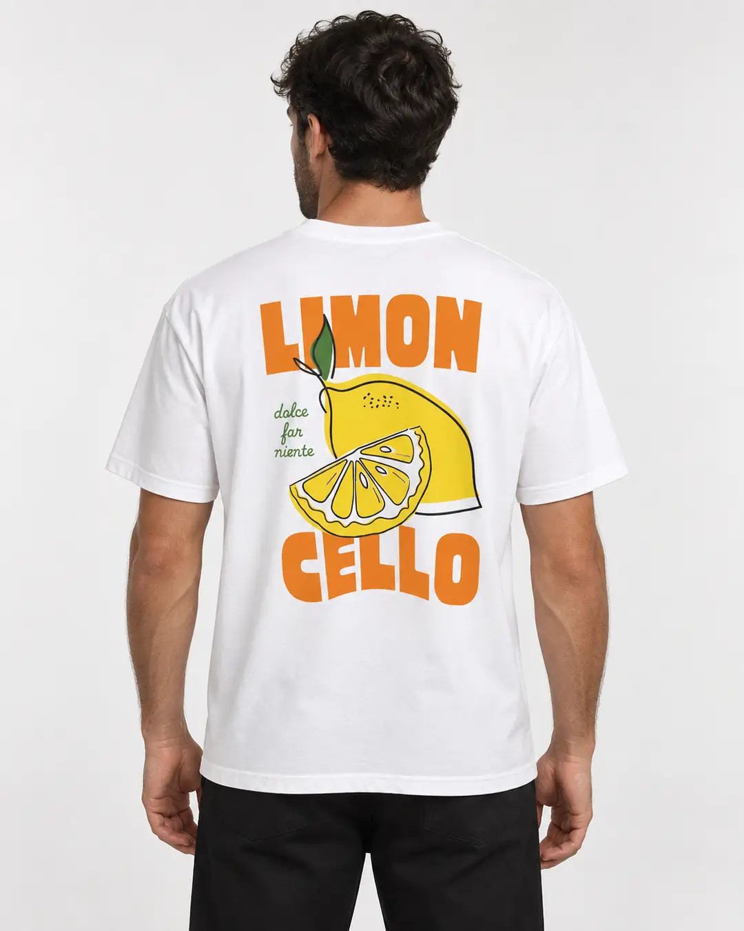Beyaz Oversize Limoncello Baskılı Erkek Tişört
