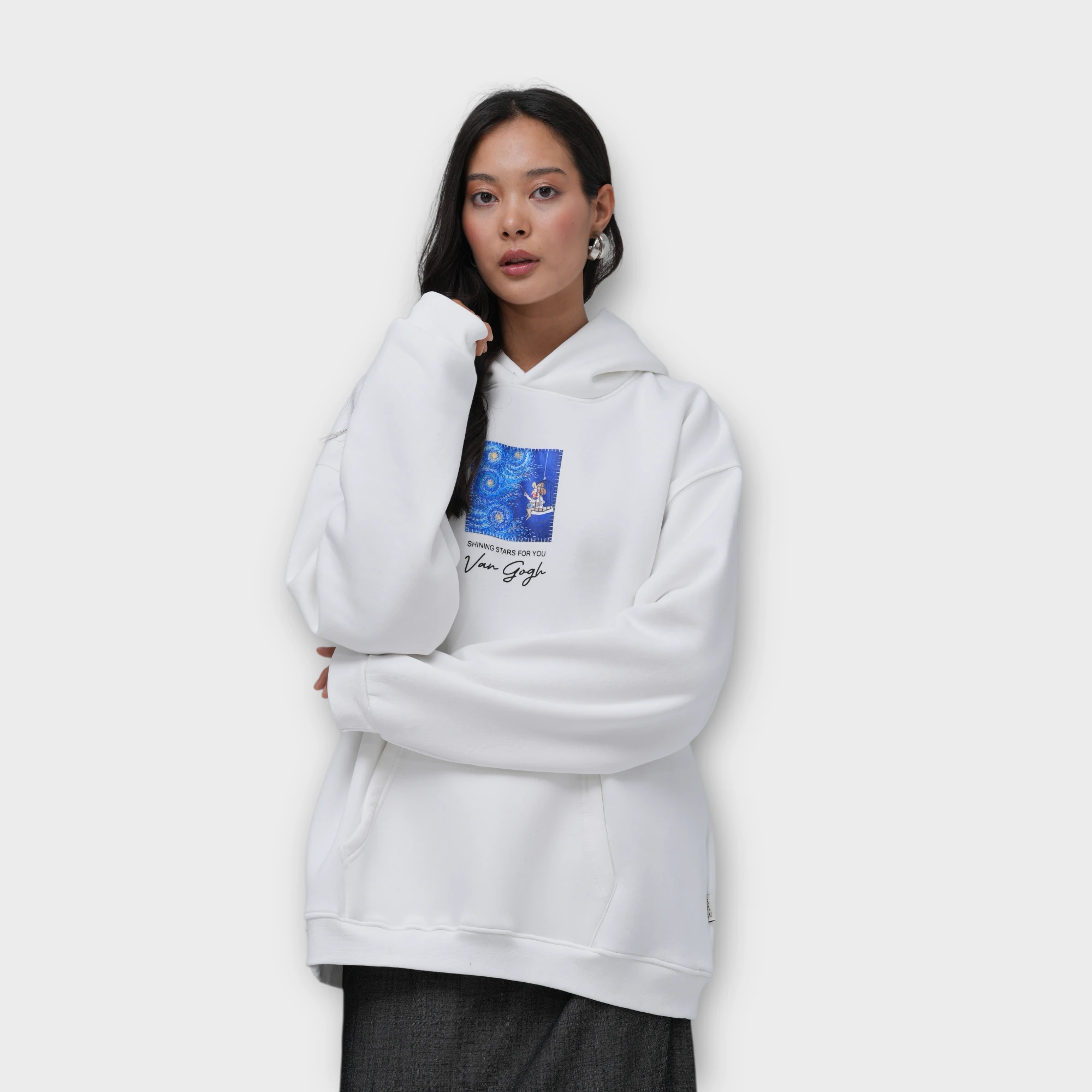 Shining Stars for You Oversize Hoodie  - %100 Pamuk - Beyaz