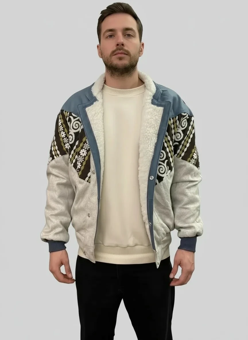 (7610) Small / Medium Beden Uyumlu Oversize Vintage Desen Ceket