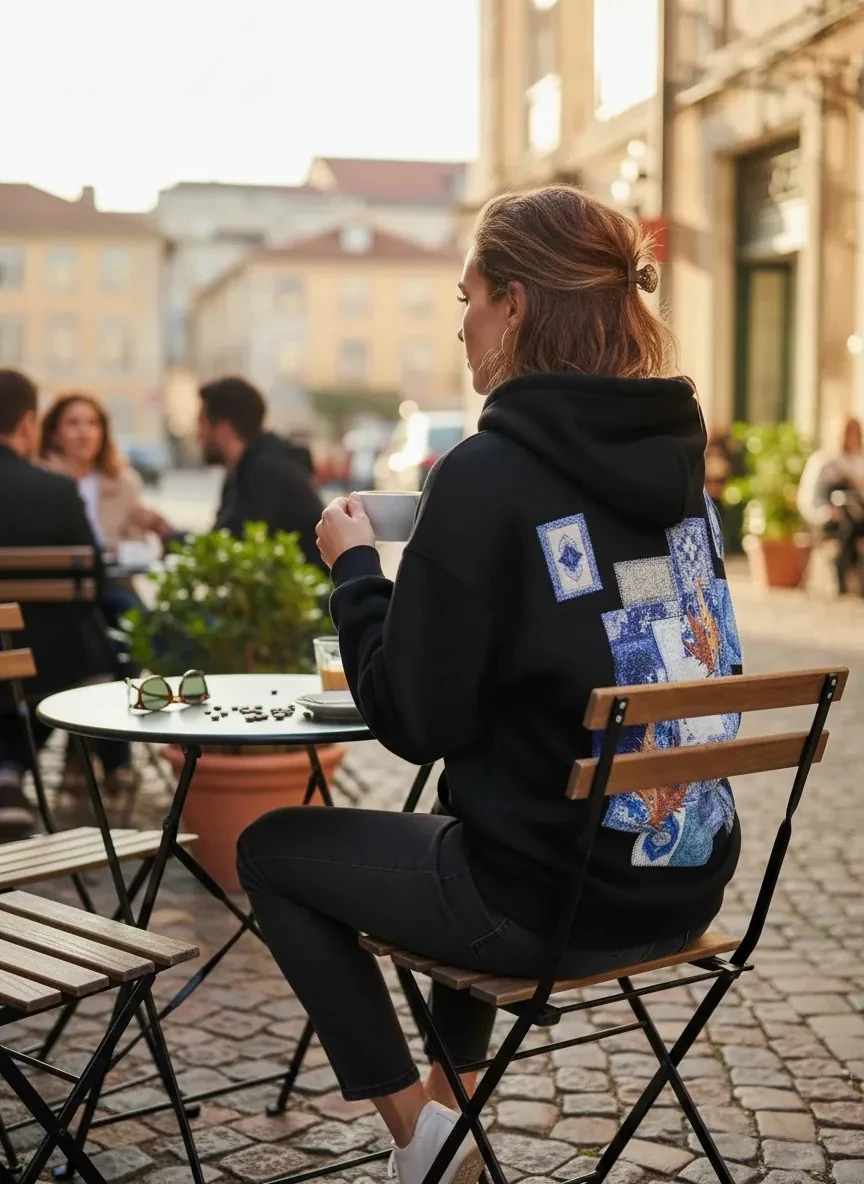 Selam Oversize Hoodie - Şardonlu %100 Pamuk - Siyah