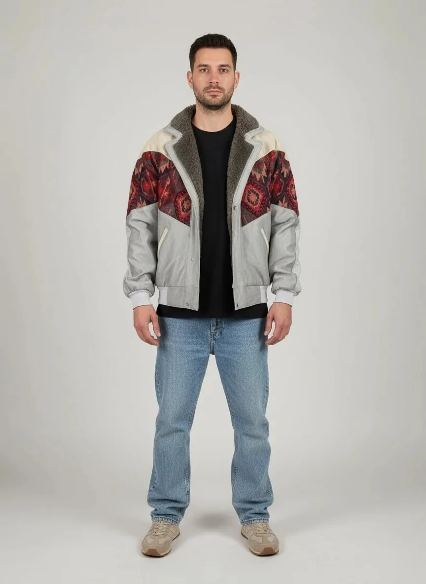 (7592) Small / Medium Beden Uyumlu Oversize Vintage Desen Ceket