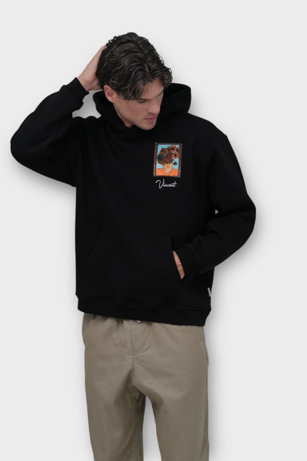 One Day Oversize Hoodie  - Şardonlu %100 Pamuk - Siyah