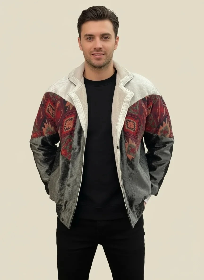 (7617) Small / Medium Beden Uyumlu Oversize Vintage Desen Ceket