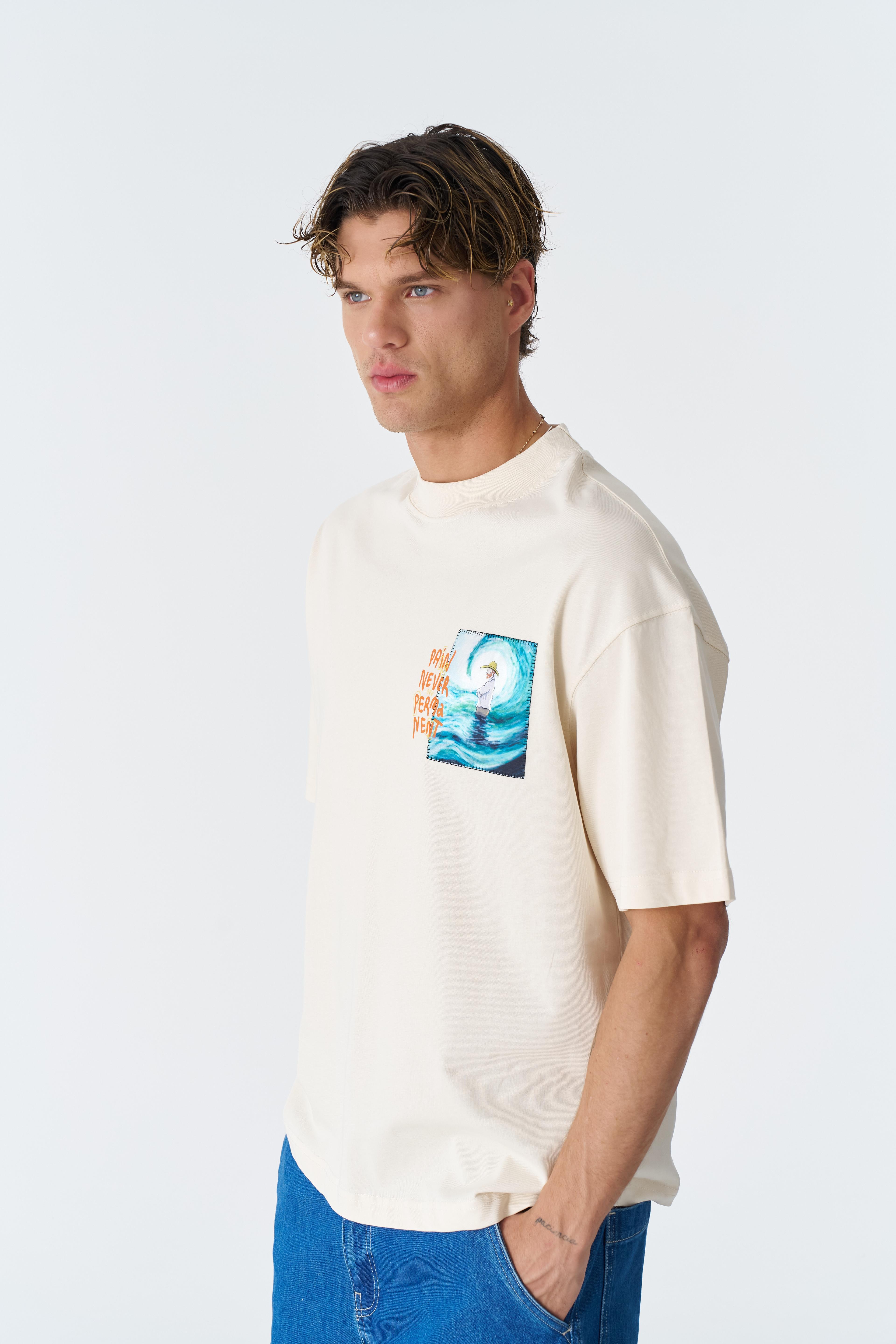 "Pain Never Permanent" Oversize Tişört - Taş