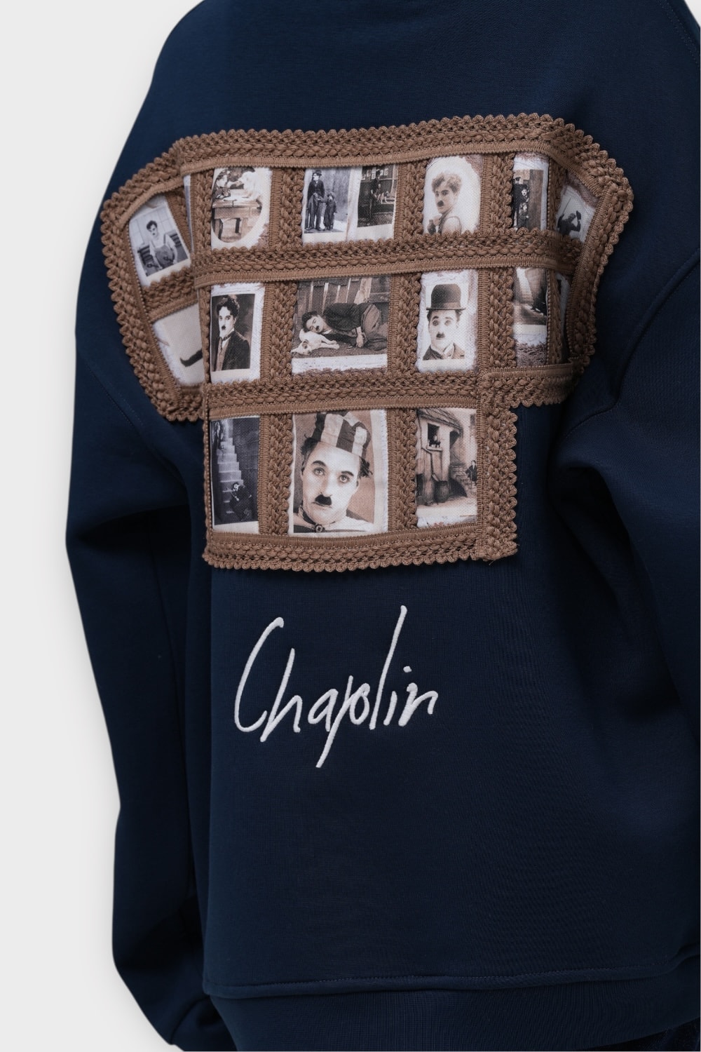 Patchwork Chaplin Oversize Hoodie - %100 Pamuk - Siyah