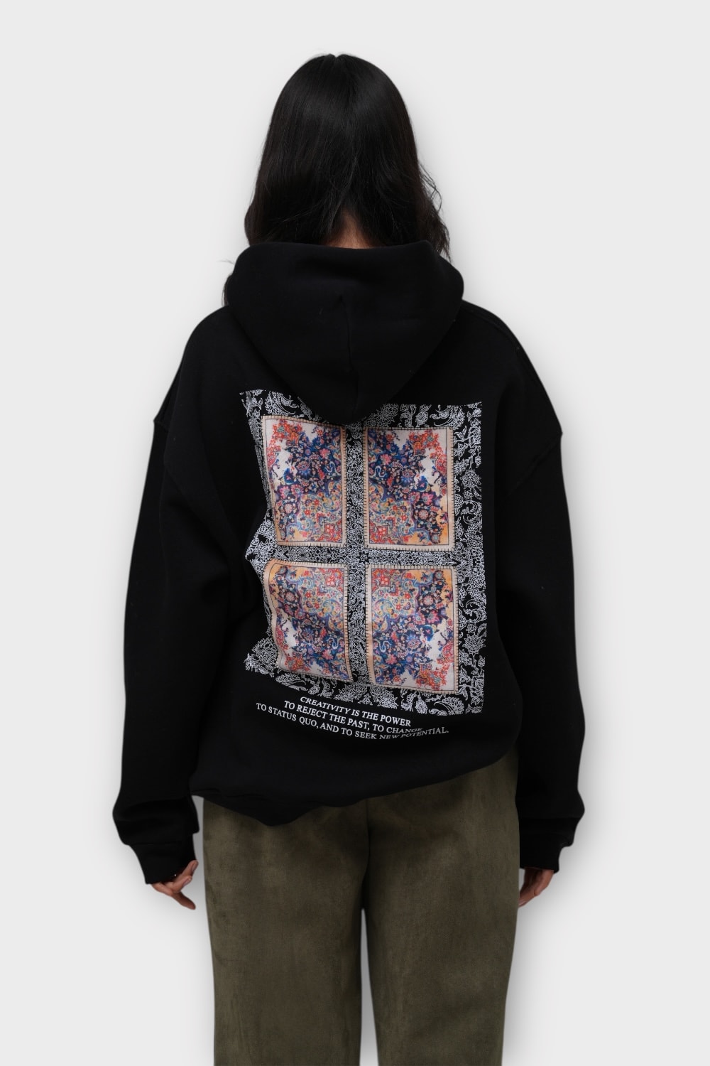 Creativity Oversize Hoodie - %100 Pamuk - Siyah