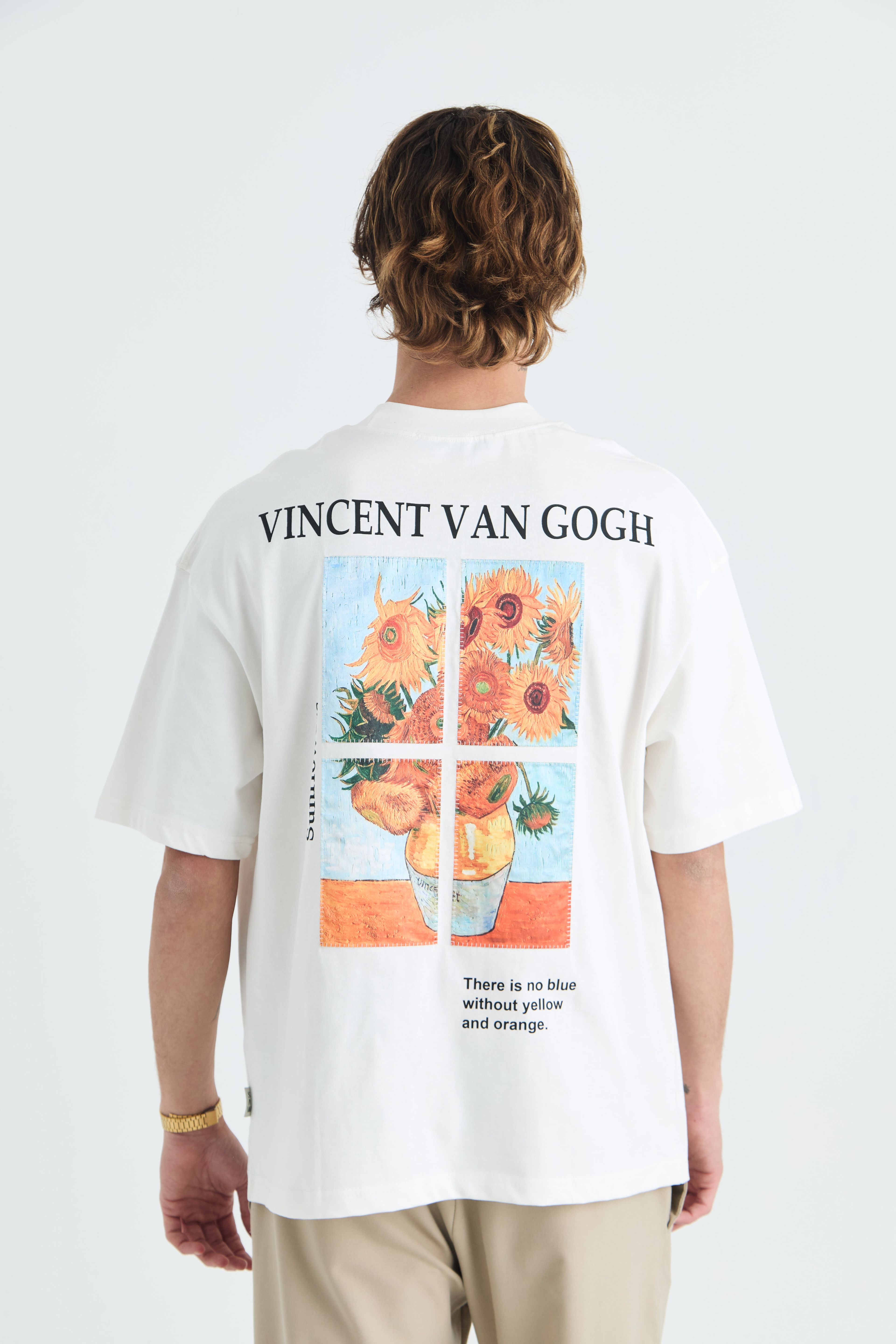 Vincent van Gogh Sunflowers Oversize Tişört - Beyaz