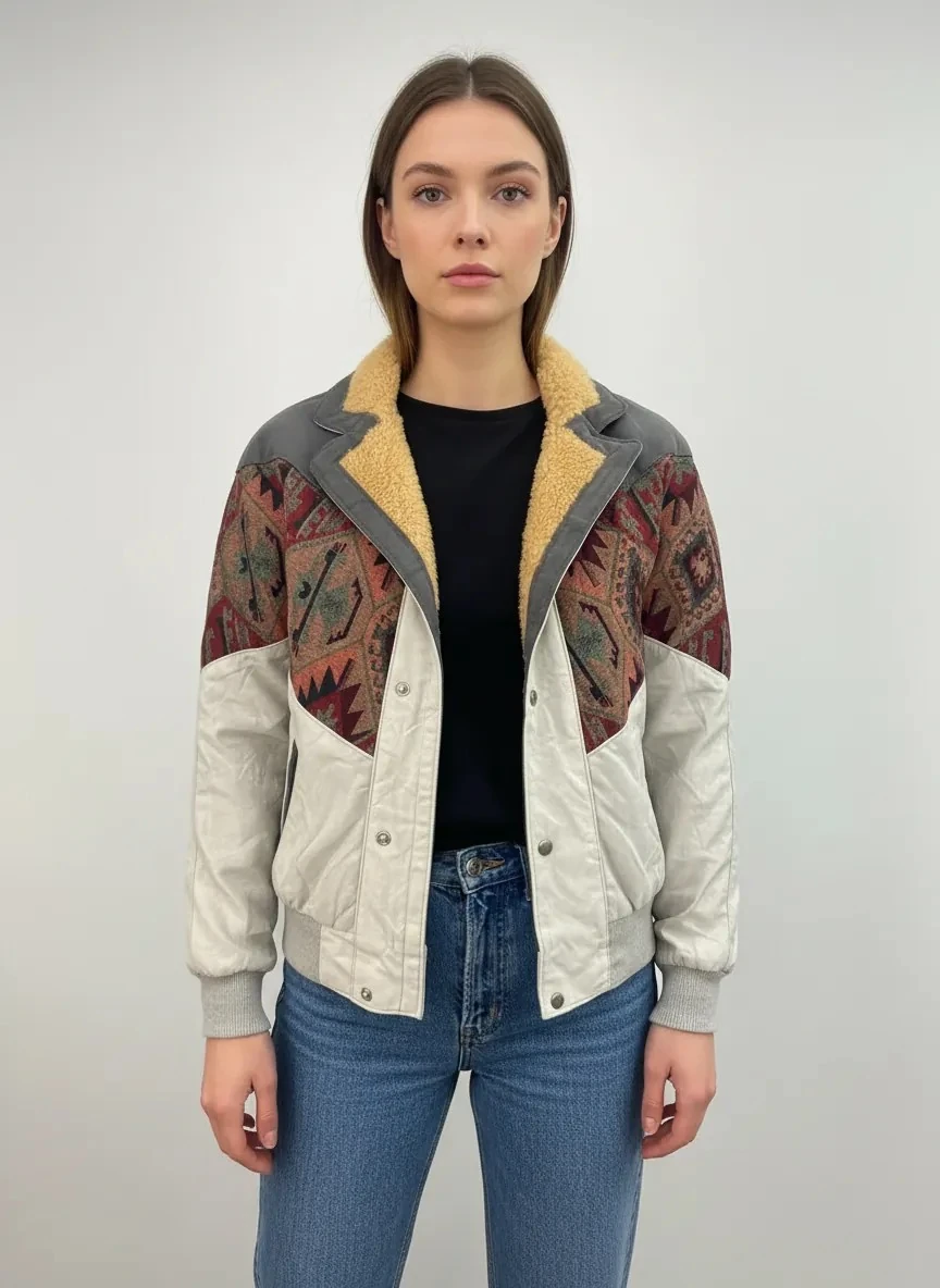 (7643) 36/38 Beden Uyumlu Vintage Desen Oversize Unisex Ceket