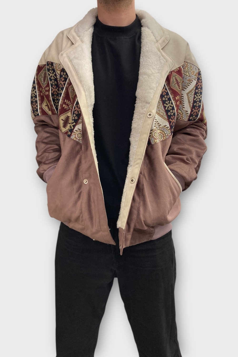 (7454) XLarge Beden Vintage Desenli Özel Ceket