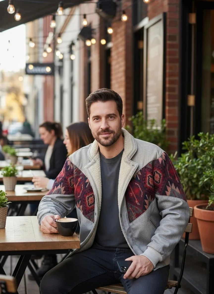 (7599) Small / Medium Beden Uyumlu Oversize Vintage Desen Ceket