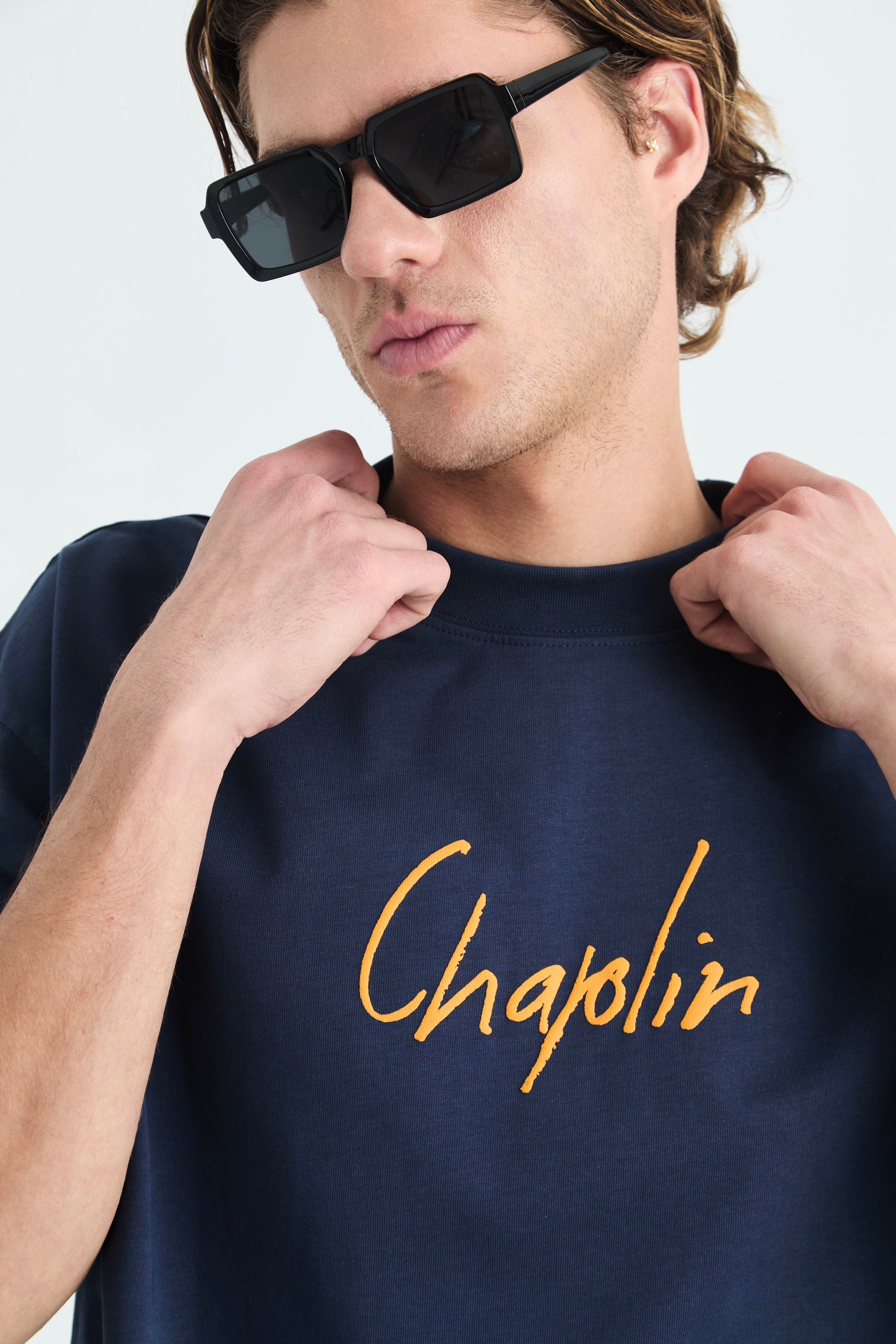 Chaplin Oversize Tişört - %100 Pamuk - Lacivert