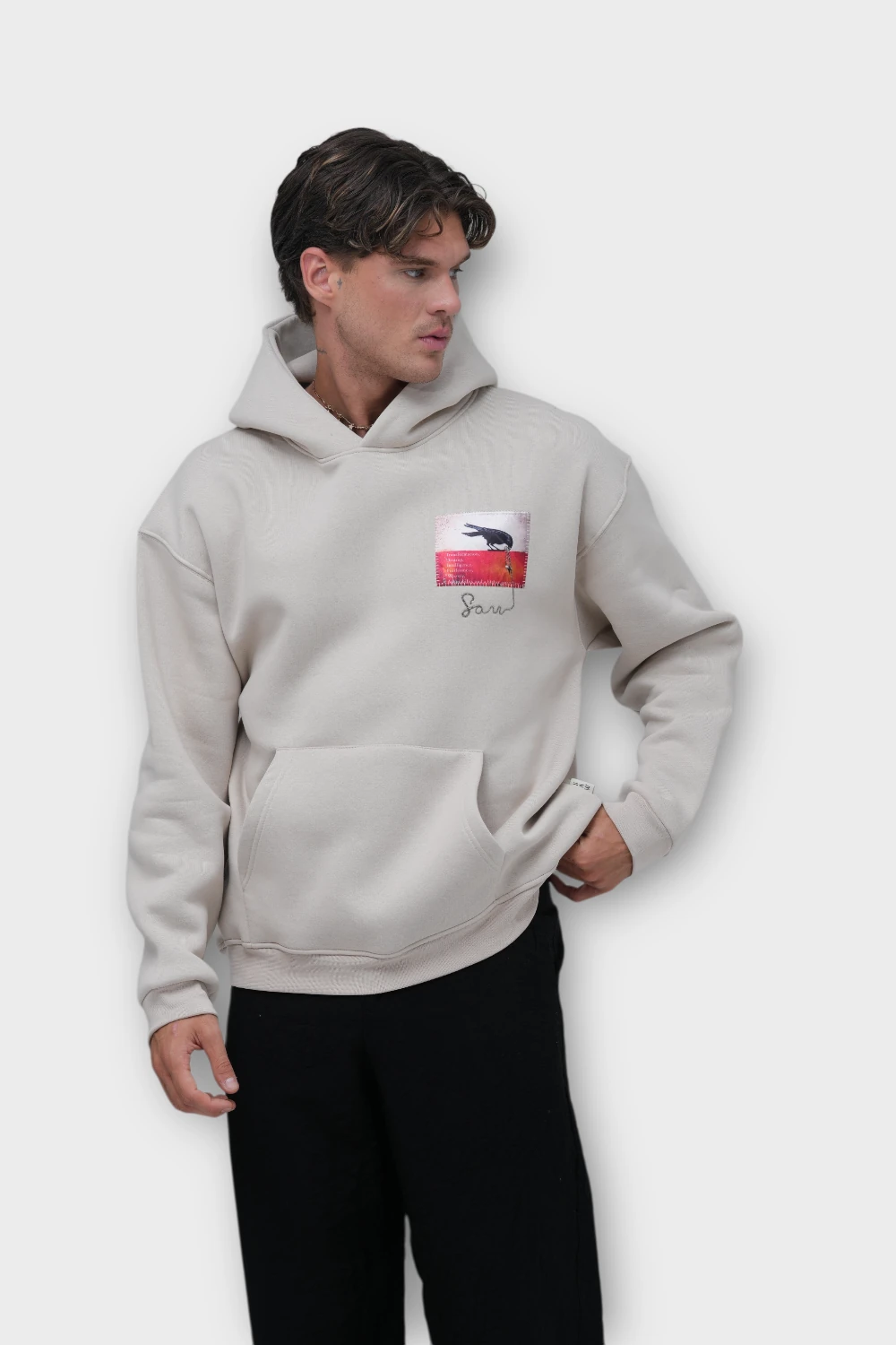 Transformation Karga Baskılı Oversize Hoodie - Taş