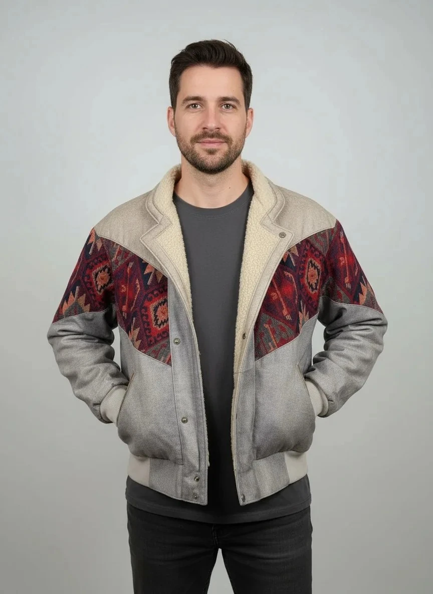 (7599) Small / Medium Beden Uyumlu Oversize Vintage Desen Ceket