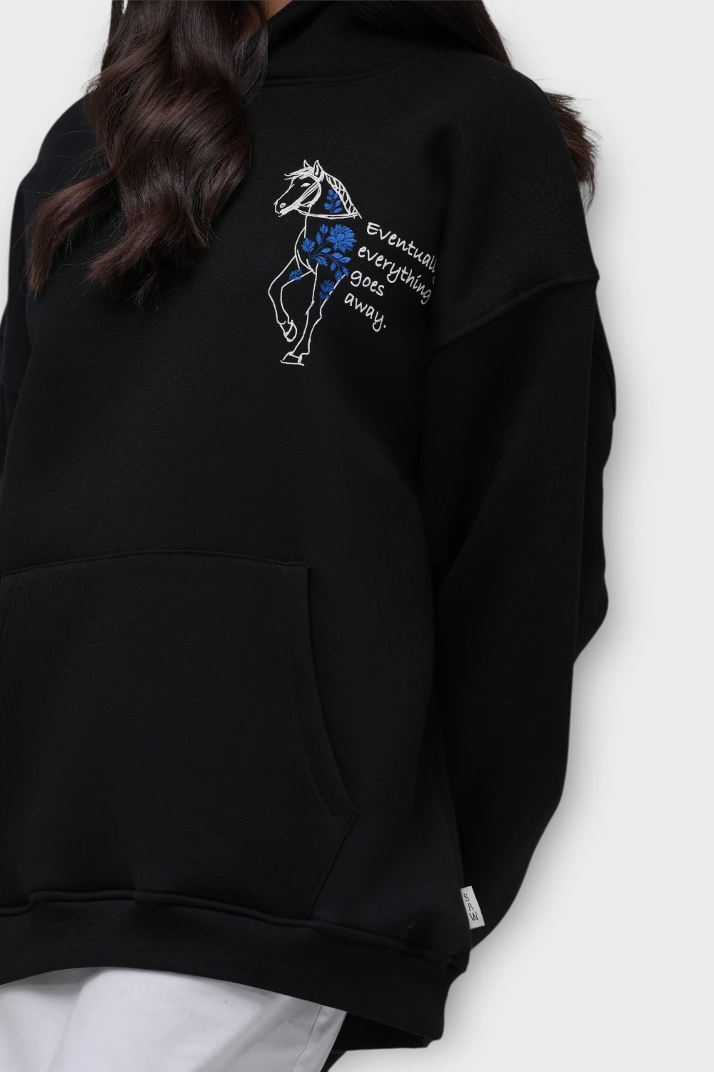 Everyting Goes Away Oversize Hoodie - Şardonlu %100 Pamuk - Siyah