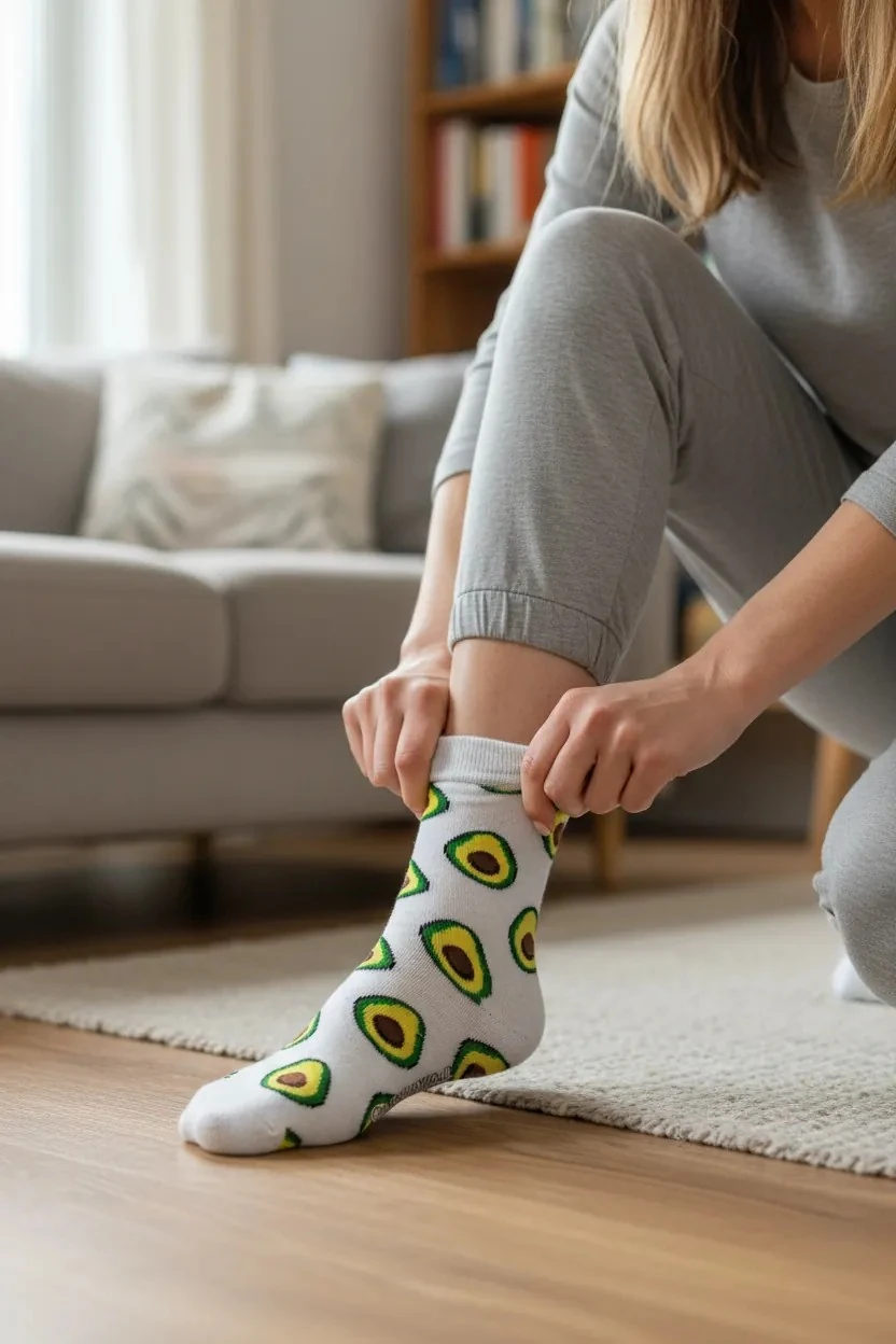 Beyaz Avokado Desenli Renkli Çorap (36-44 Numaraya Uygun)