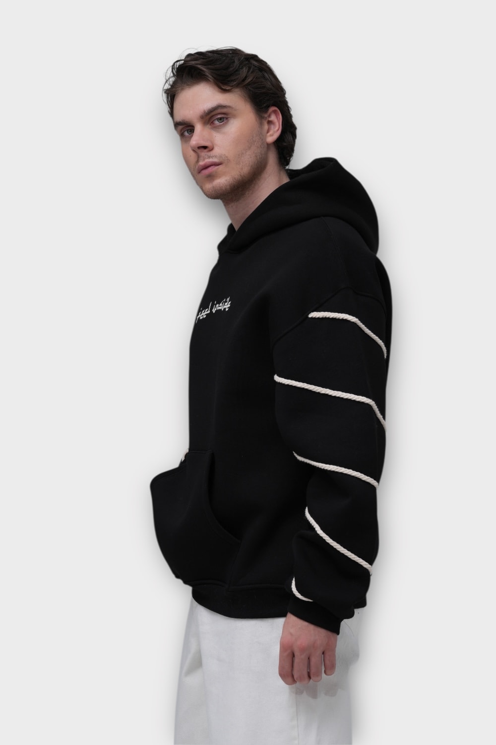 Feel Inside Oversize Hoodie  - %100 Pamuk - Siyah