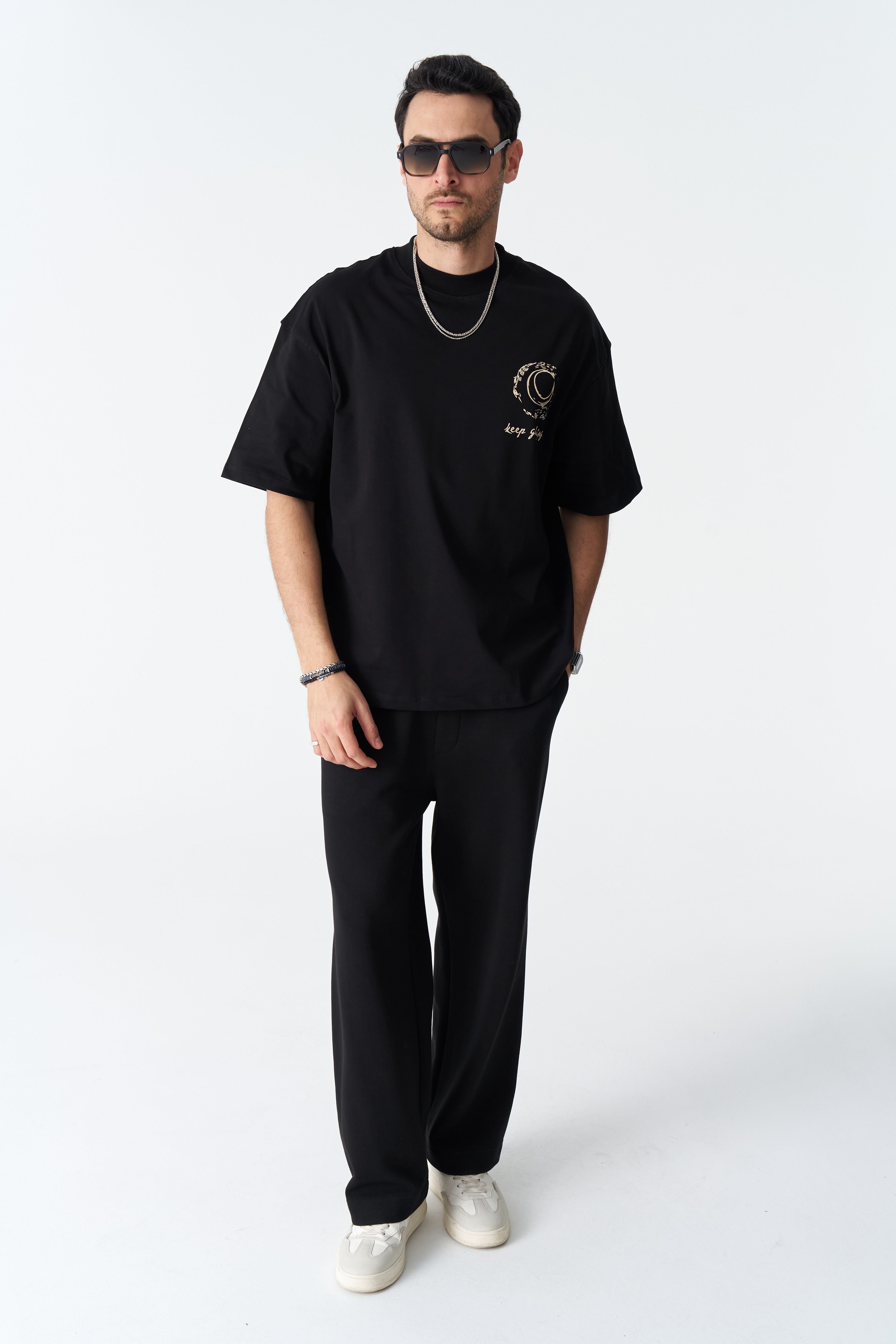 Unisex Keep Goghing Oversıze T-shirt - Siyah