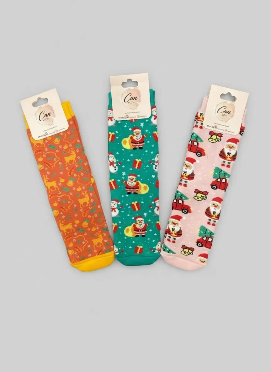 3'lü Yılbaşı Seti Havlu Çorap - Sarı Geyik (36-46 Numaraya Uygun)